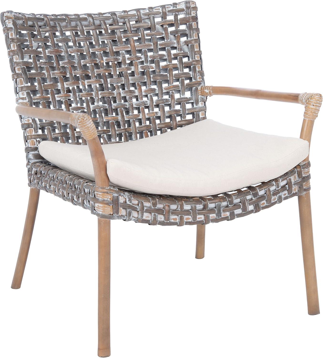 Collette Contemporary Rattan Accent Chair with Cushion, Natural White