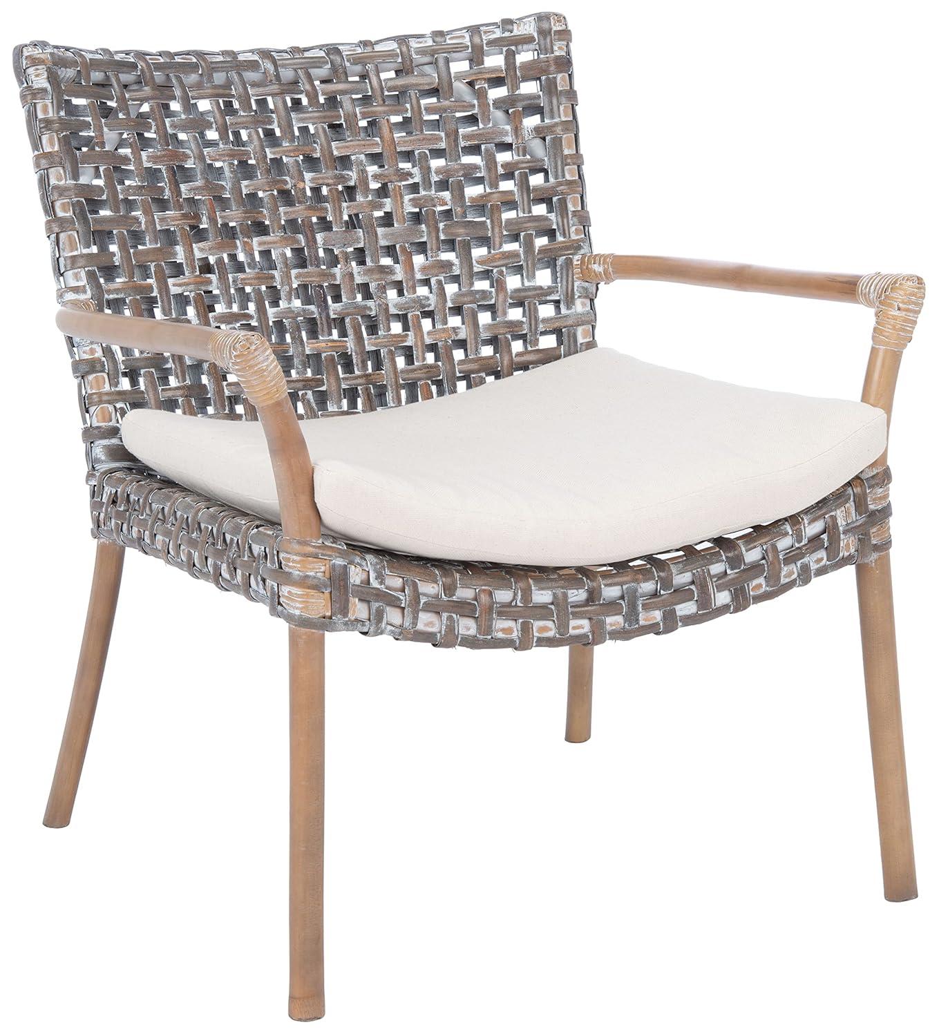 Collette Rattn Accent Chair W/ Cushion - ACH6515 - White/White Washed - Safavieh