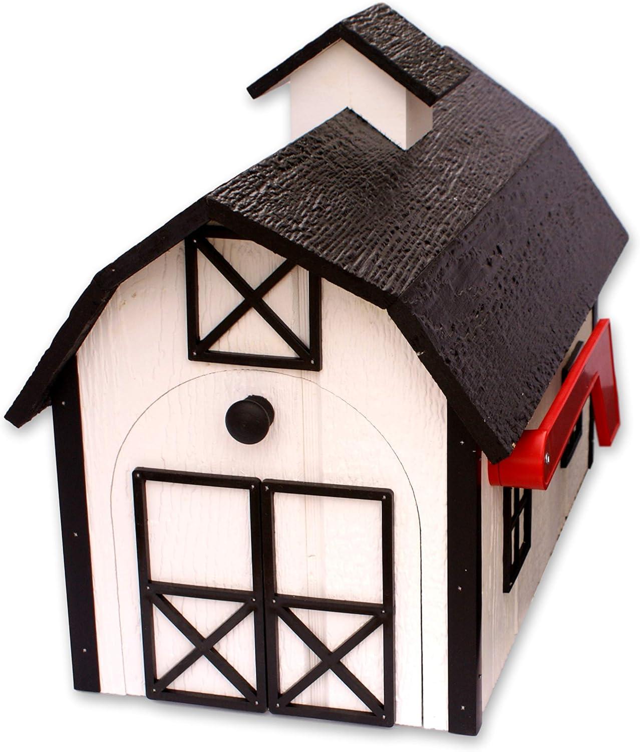 White and Black Wooden Barn Style Mailbox with Cupola