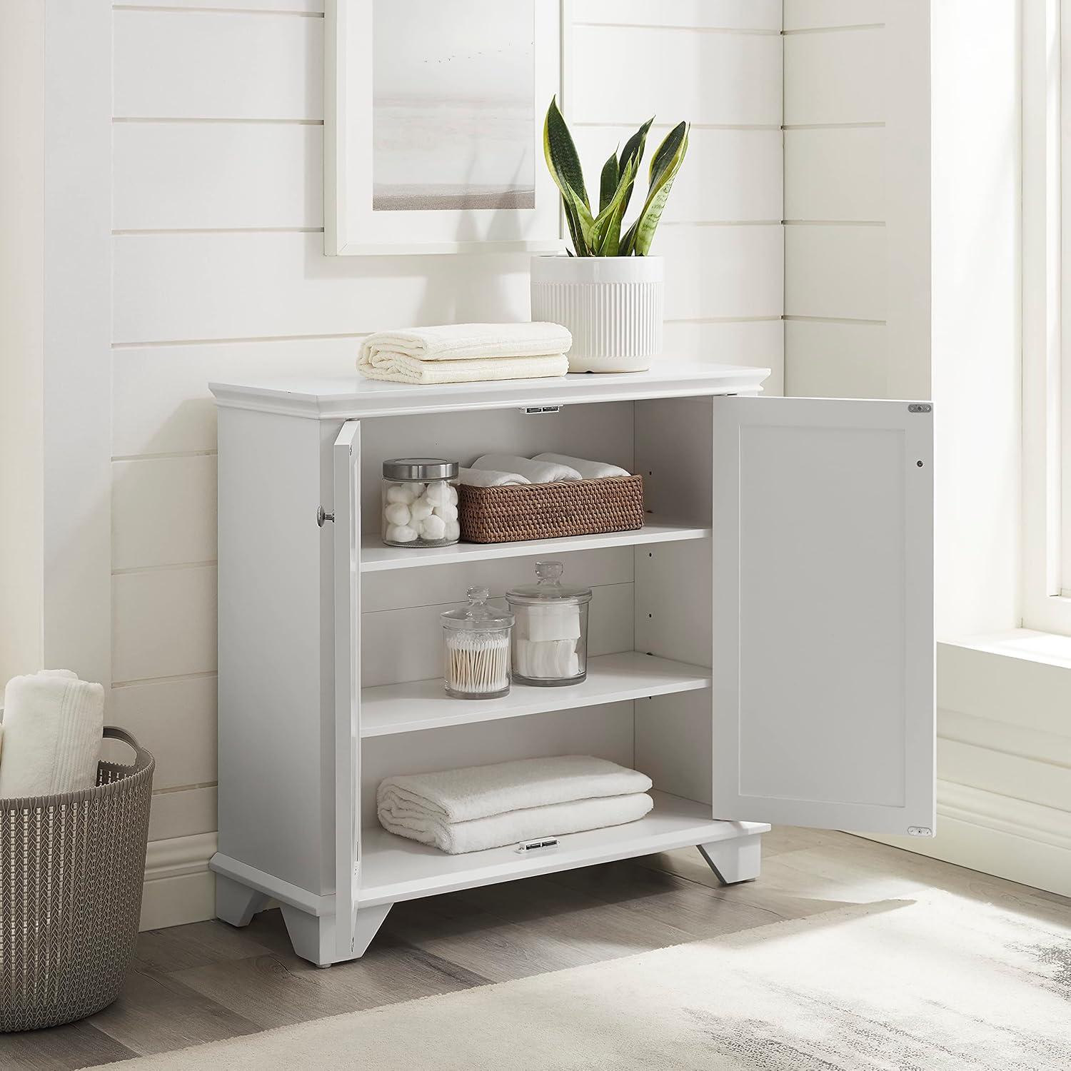 White Faux-Louvered Living Room Cabinet with Adjustable Shelving