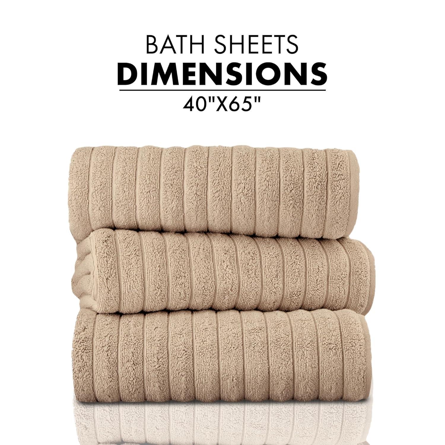 Classic Turkish Towel s 100% Turkish Cotton Bath Sheets Plush Ribbed 3 Piece 40x65" - 40x65 Almond Beige