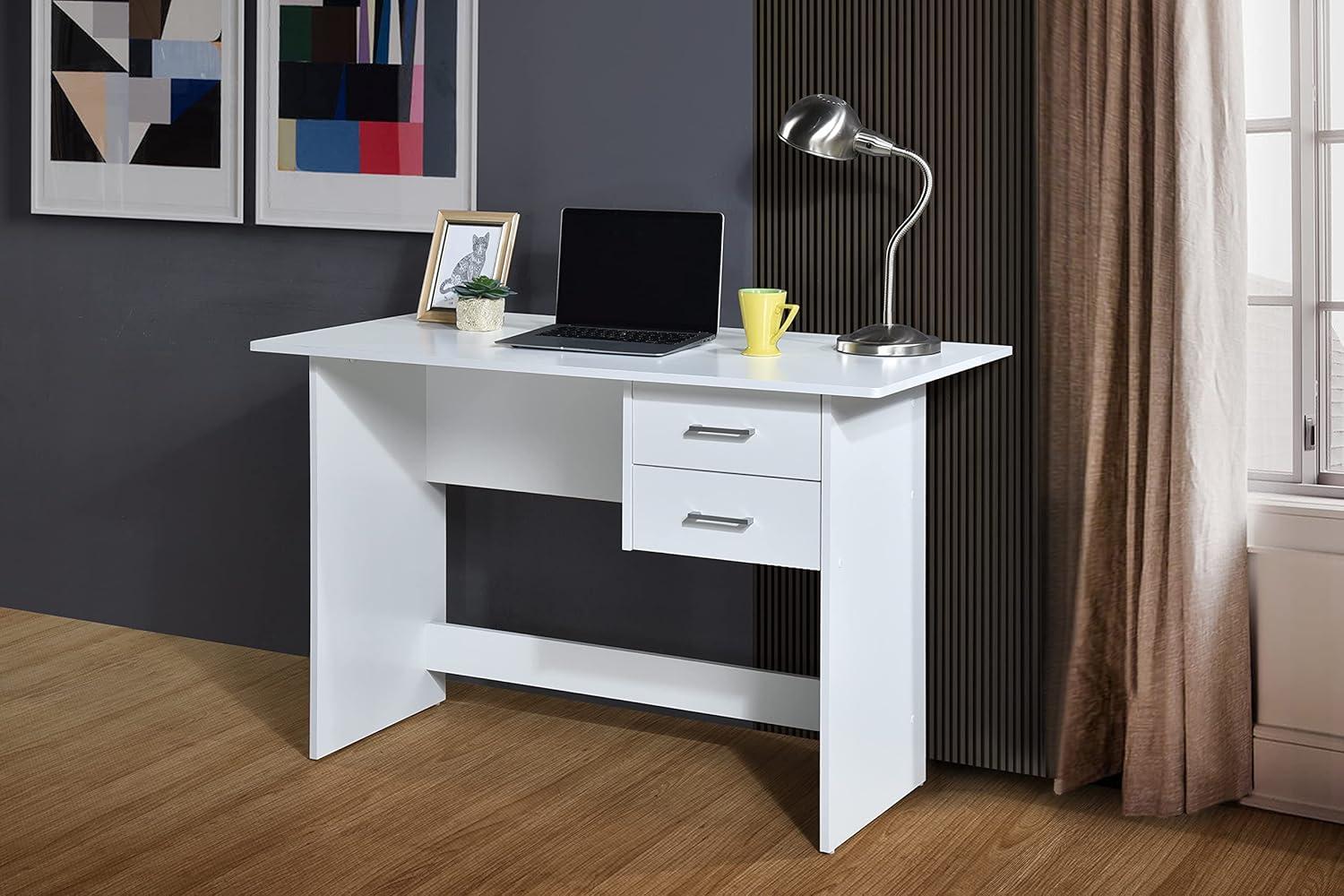 Hodedah Writing Desk with 2-Drawers in White