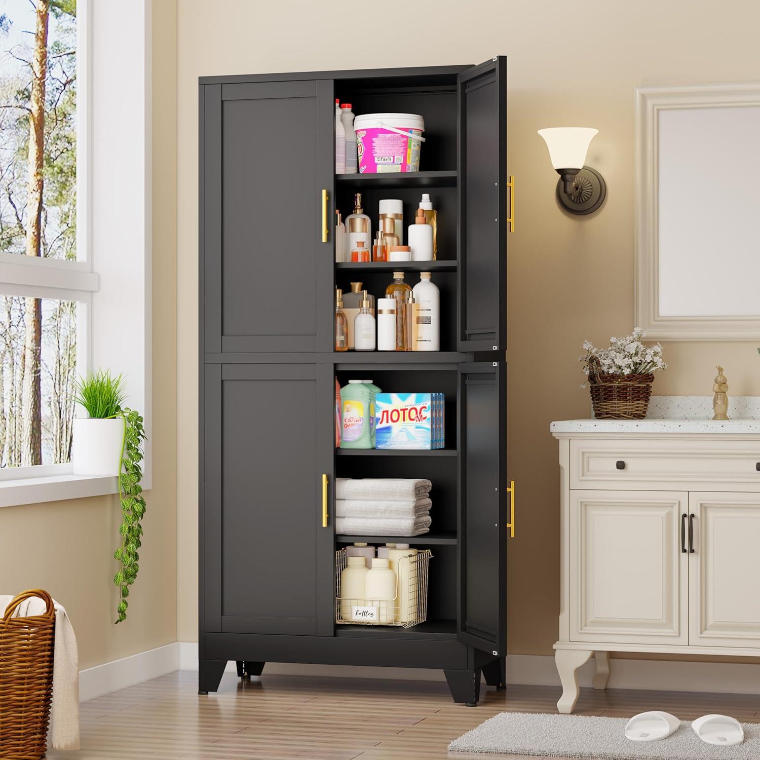 72.5" Kitchen Pantry Storage Cabinet, Freestanding Kitchen Cupboard with 4 Doors