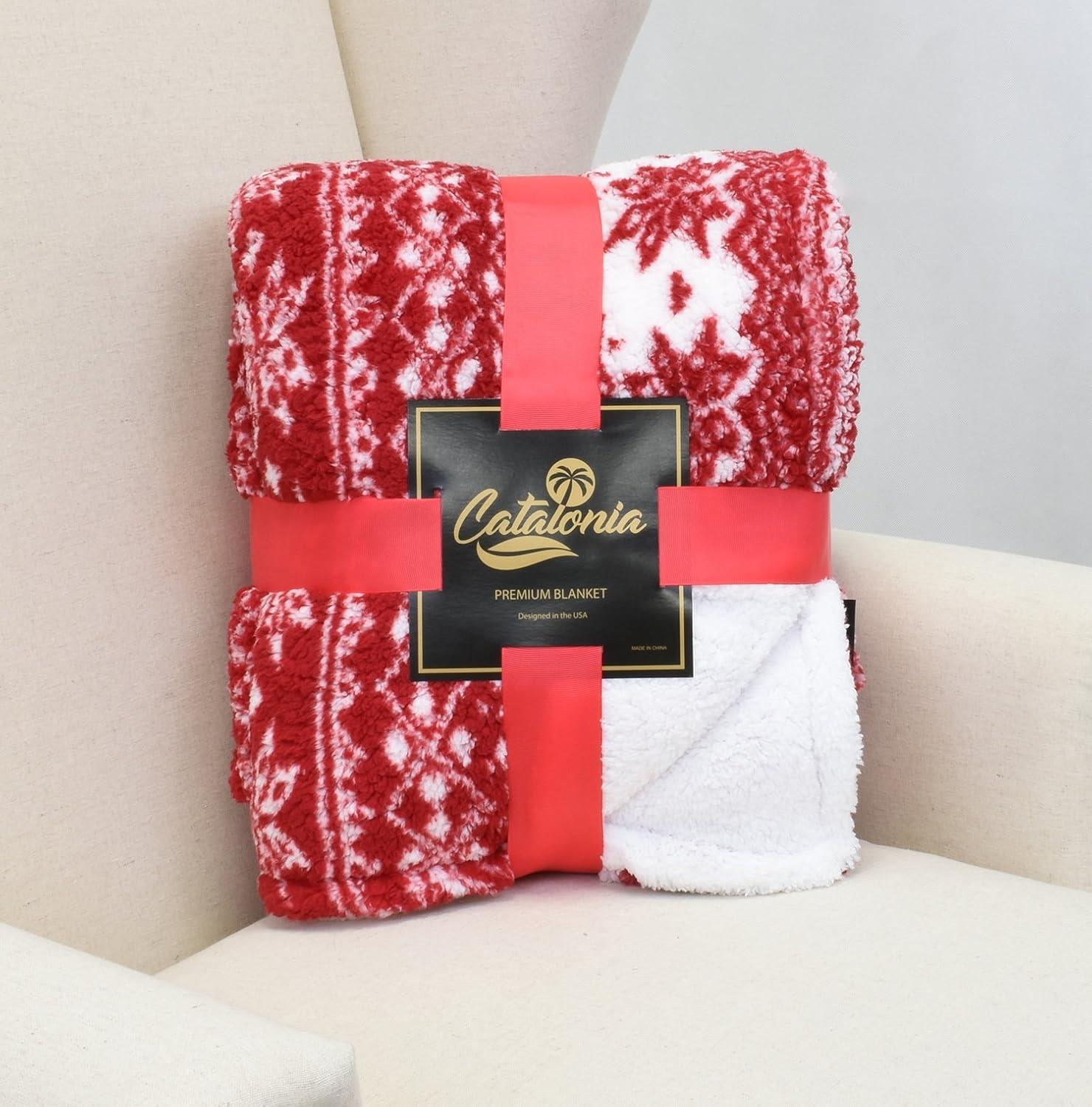 Catalonia Sherpa Throw Blanket, Super Soft Warm Fuzzy Comfy Snowflake Blankets, Reversible Fluffy Throws, Holiday Theme Blanket 50X60 inches