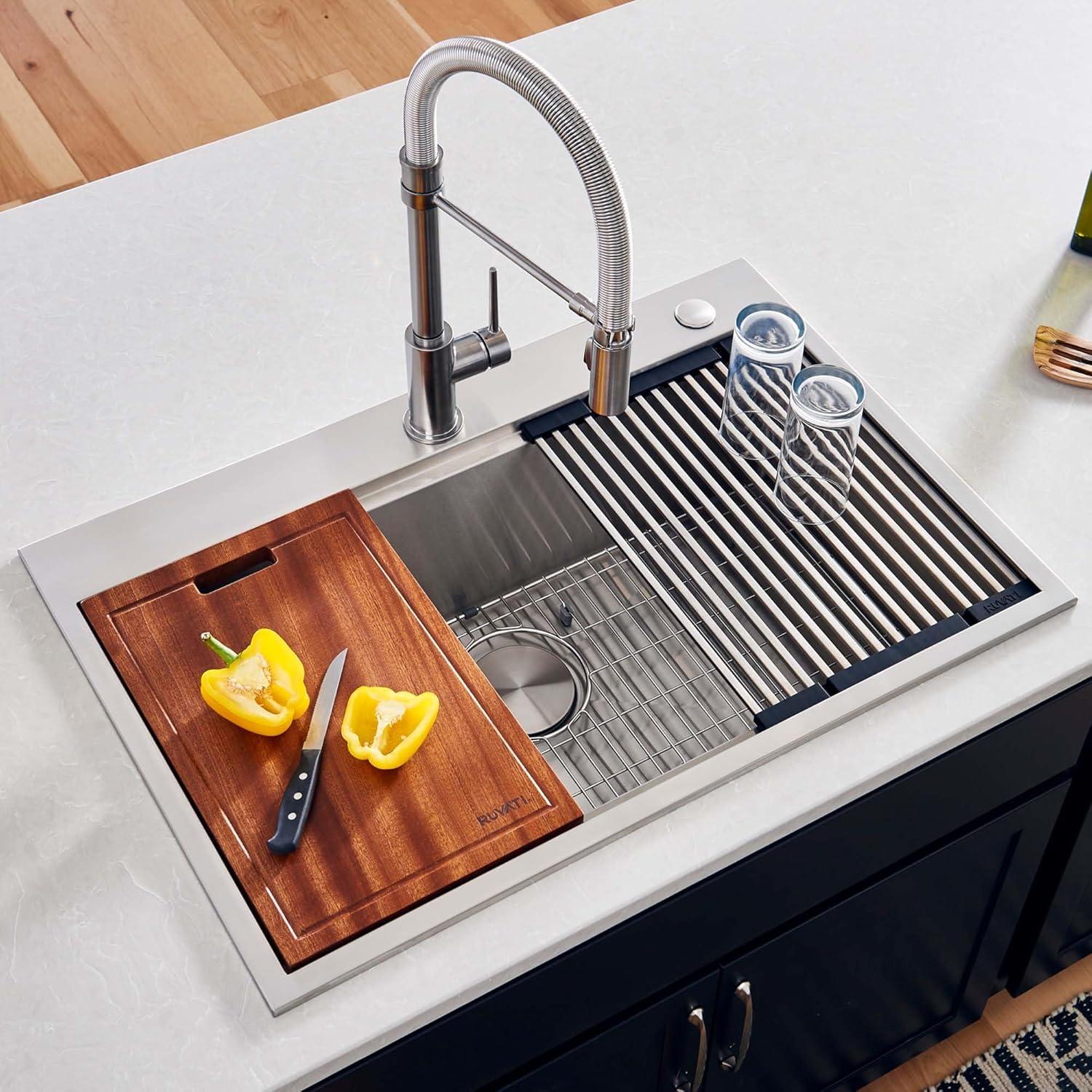 Ruvati 30 x 22 inch Workstation Drop-in Topmount Rounded Corners Stainless Steel Kitchen Sink