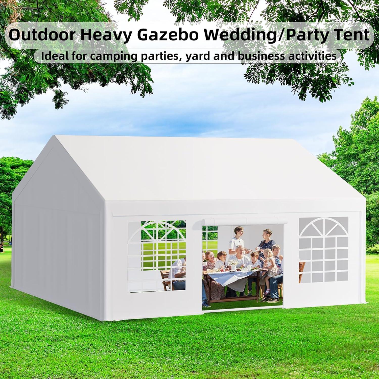 Soonbuy Party Tent 20 x 20 FT Outdoor Wedding Canopy Tents for Parties with Removable Sidewalls & 3 Storage Bags, Waterproof Gazebo Shelter, White