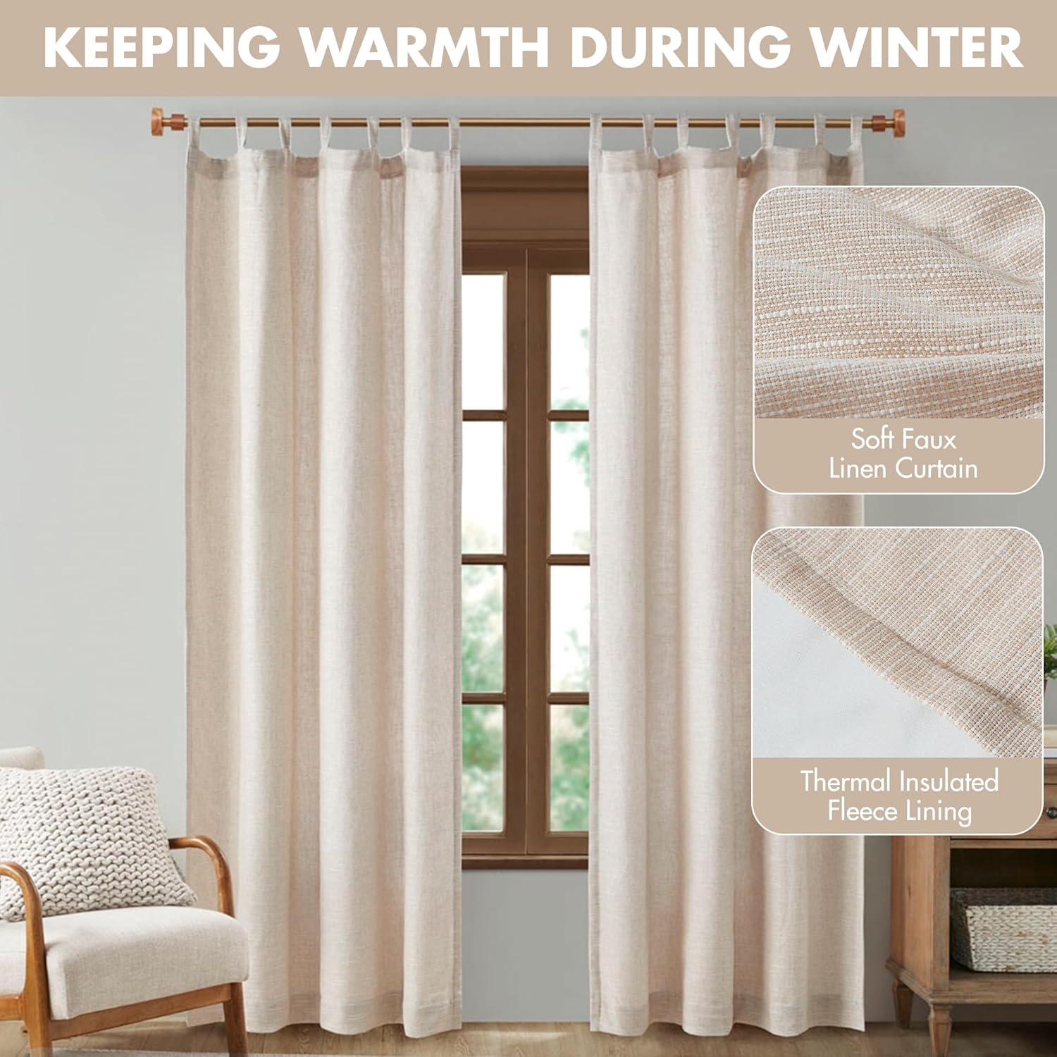 Natural Faux Linen Tab Top Light-Filtering Drapes