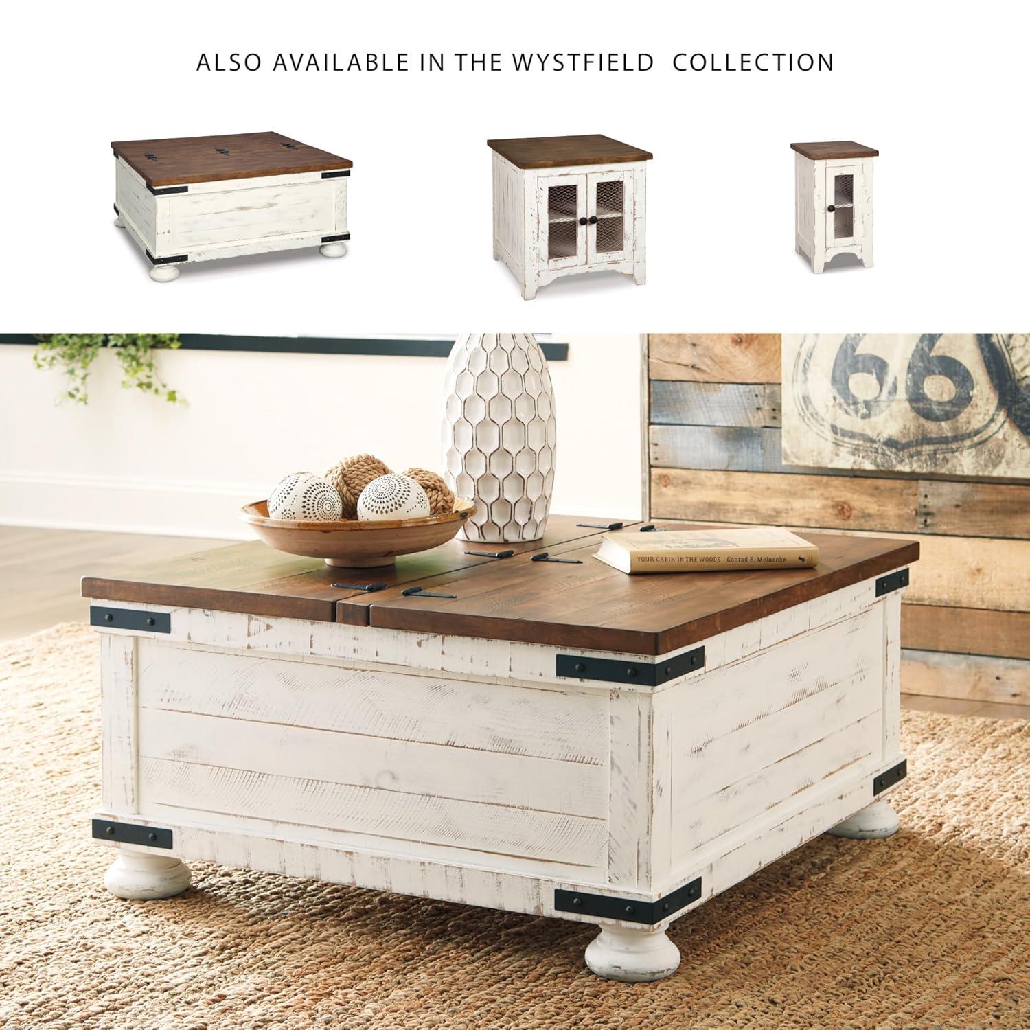 Wystfield Cocktail Table with Storage White/Brown - Signature Design by Ashley: Rectangular Lift-Top, Distressed Two-Tone Finish