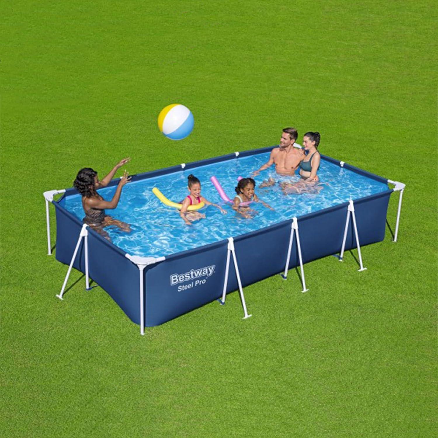 Bestway Steel ProRectangular Metal Frame Above Ground Outdoor Backyard Swimming Pool