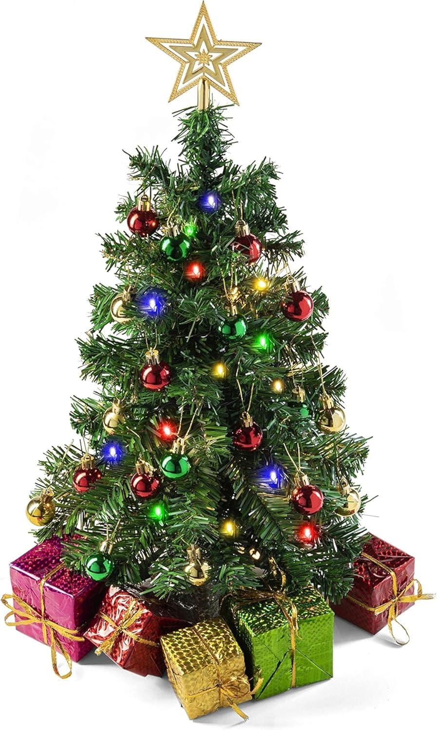 Prextex 23'' DIY Tabletop Mini Christmas Tree with Multi-Color LED Lights, Green