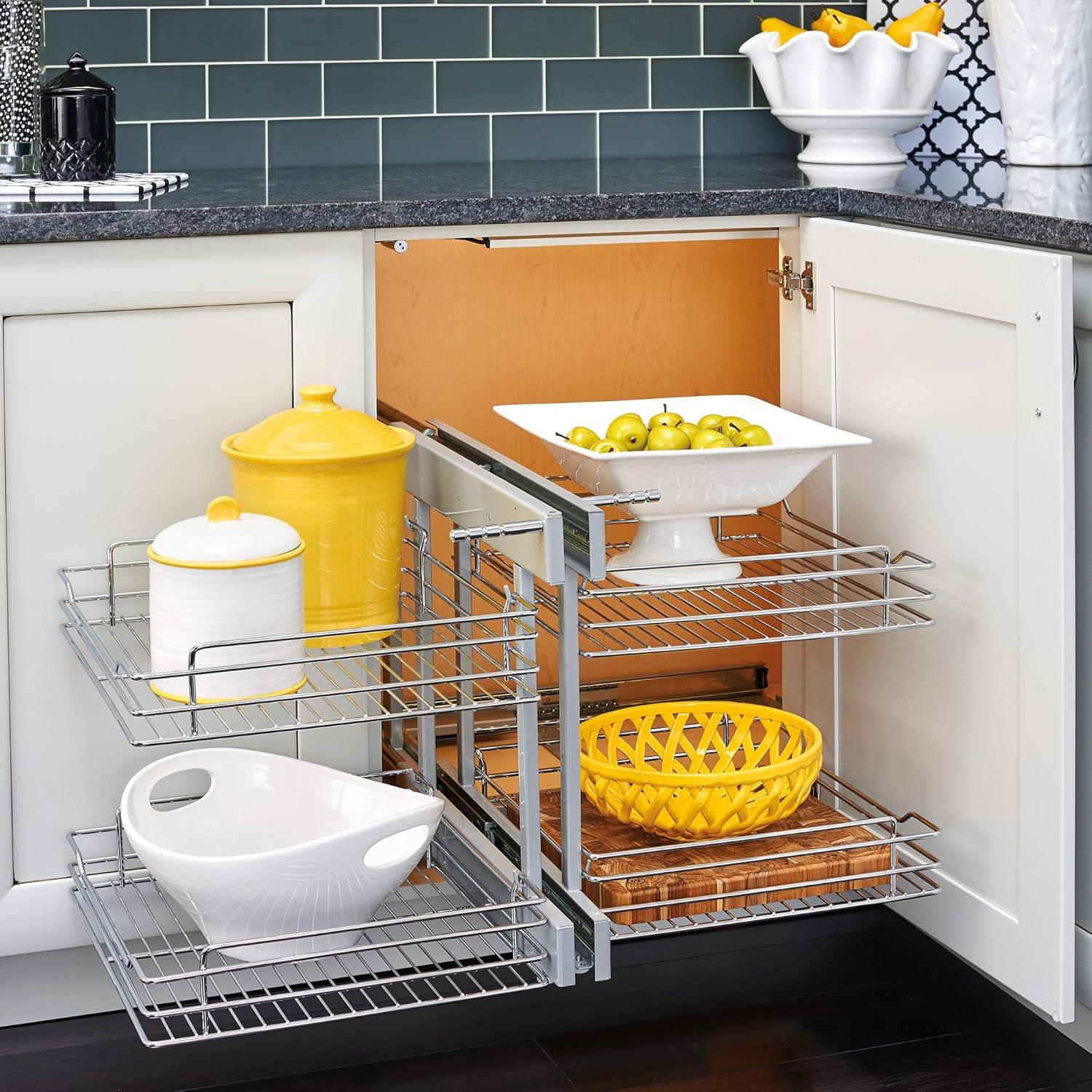 Silver Dual Tier Pullout Shelf Storage Organizer for Cabinets