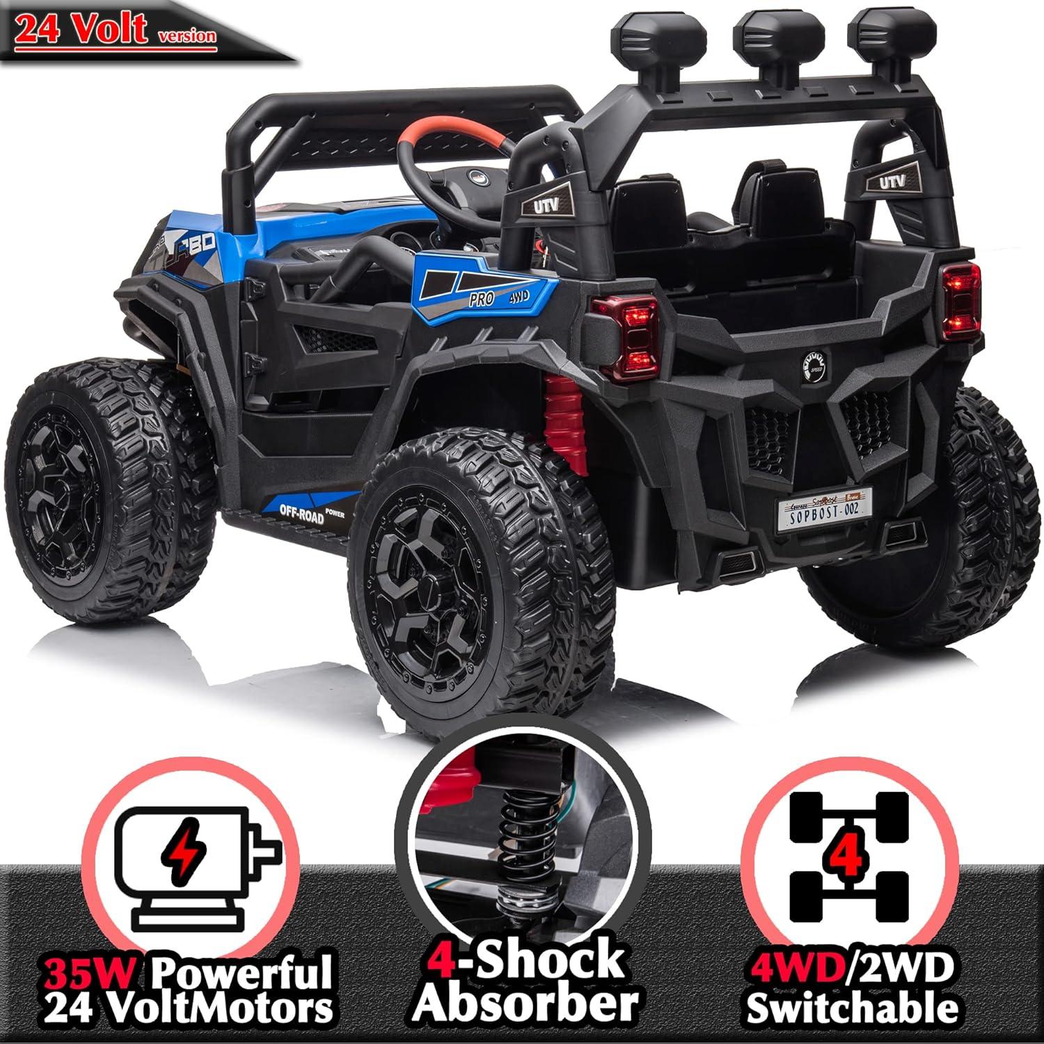 COCLUB Kids Cars to Drive 24V 7Ah Ride on Toys for Big Kids with Remote Control, 3 Speed, Bluetooth, Music, 4 Wheels Spring Suspension UTV, Electric Car for Kids Ages 4-8, Blue