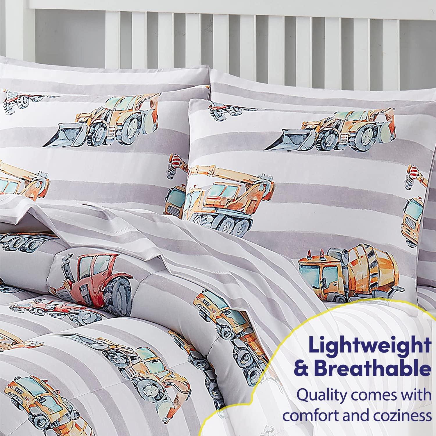 Construction Trucks Gray/Blue/Orange Comforter Set with Sheet set