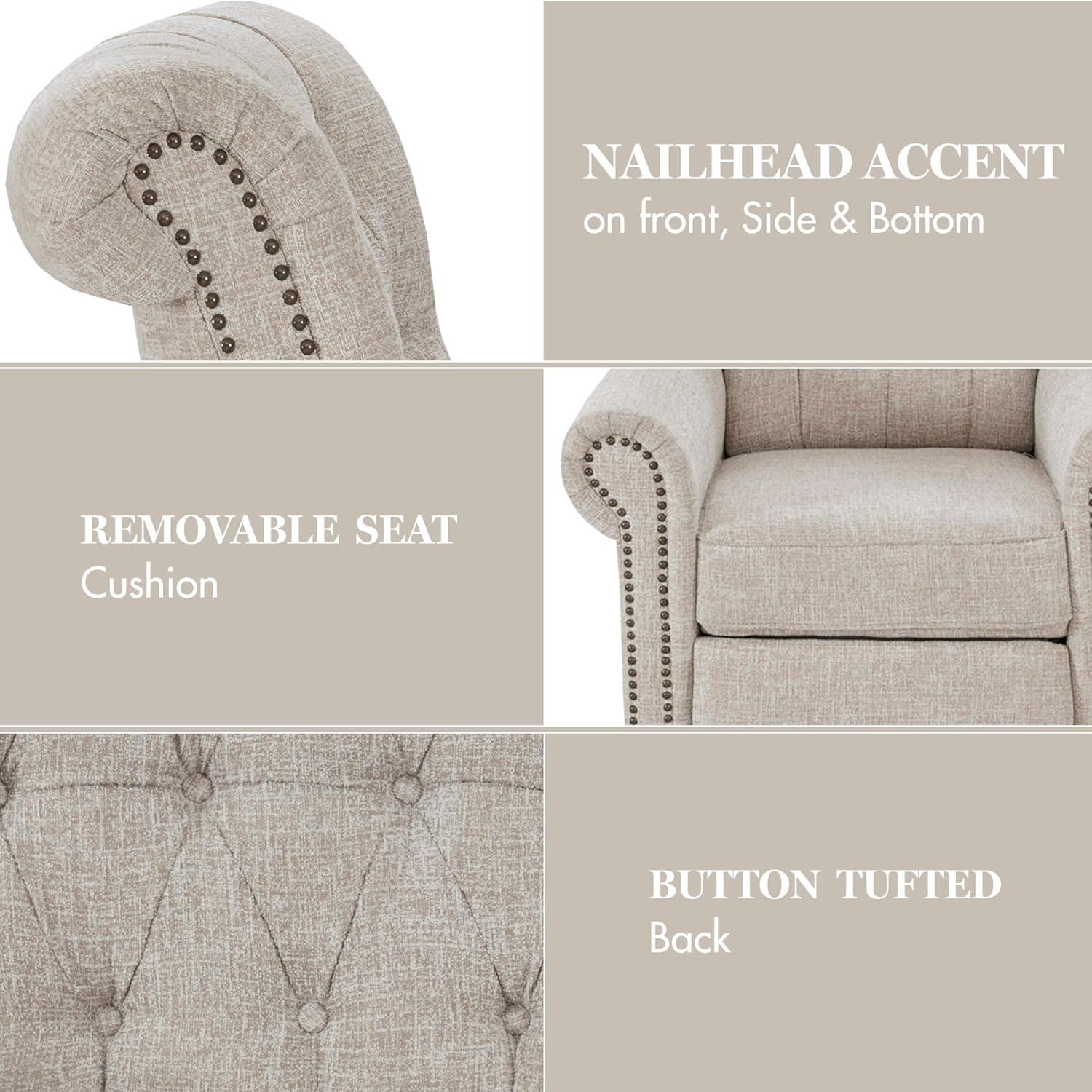 Madison Park Zak Recliner Chair Cream : Polyester Upholstery, Wood Legs, Foam Fill, Spot Clean