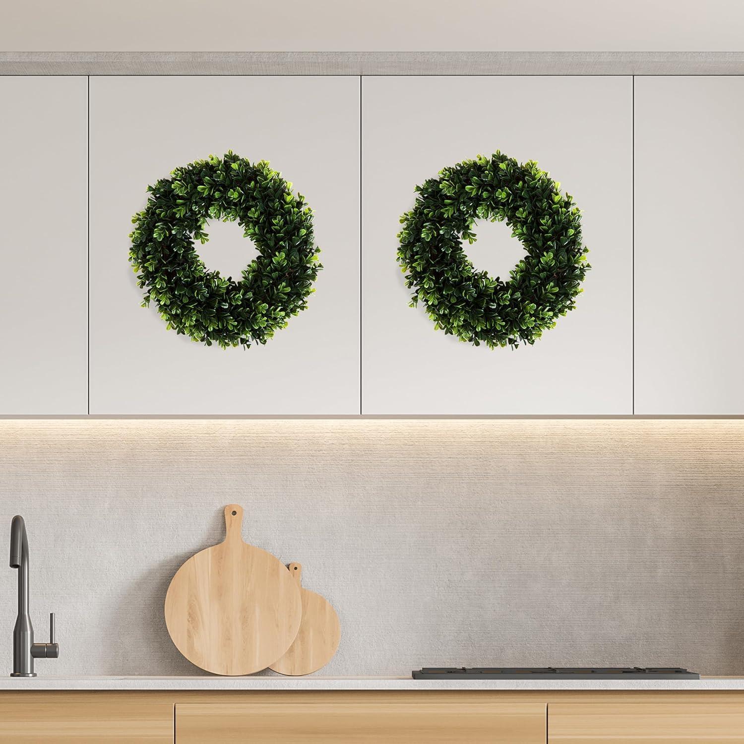 Artificial Boxwood Wreath - 12 Inch UV-Resistant Plastic Front Door Wreath and Window Decor for Spring and Summer by Pure Garden (Green)