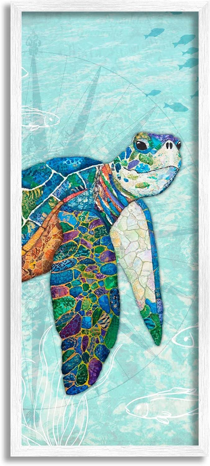 Sea Turtle Mosaic Canvas Print with White Frame