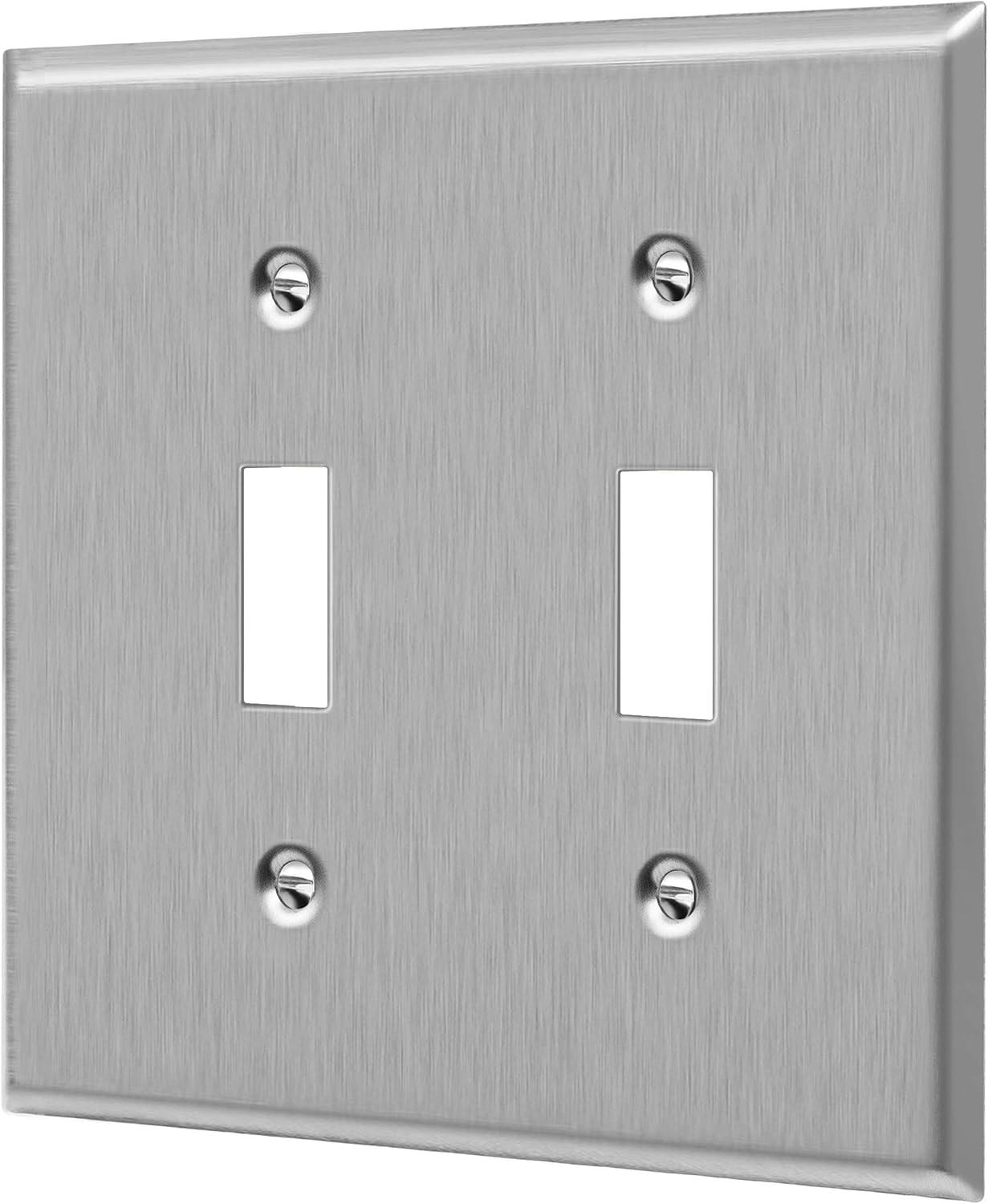 Enerlites 7712, Toggle 2 Gang Wall Plate, Stainless Steel