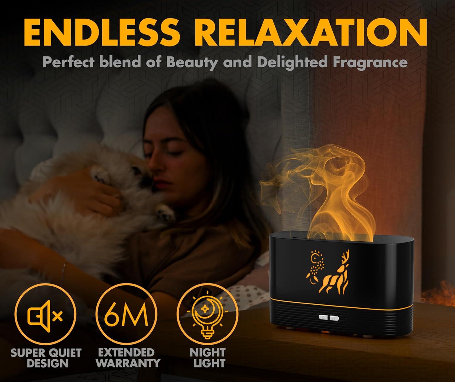 NABSAK 7 Colors Flame Diffuser Humidifier, Quiet Remotely Controlled – Black