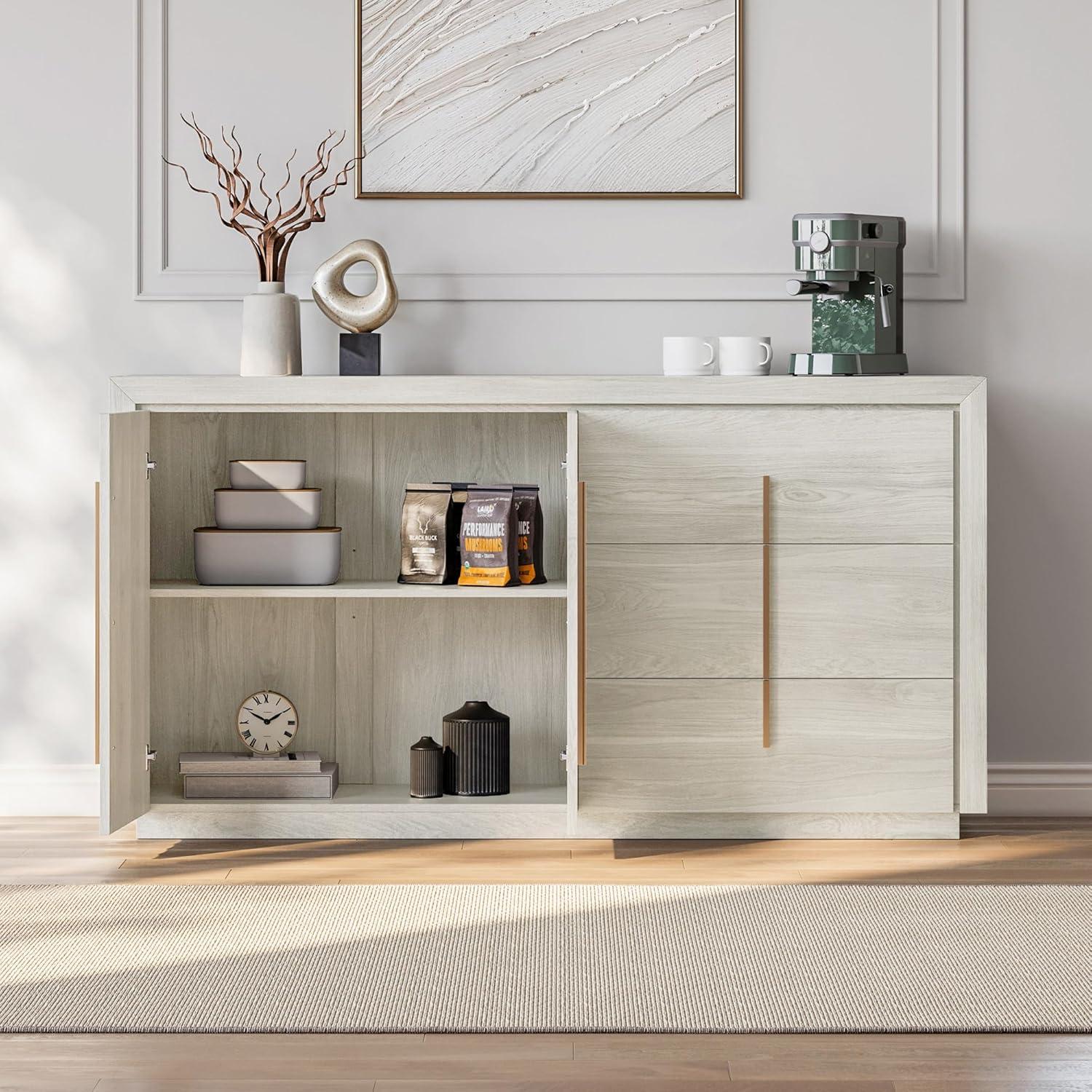 White Sand 64.5" Sideboard Buffet Cabinet with Rose Gold Handles