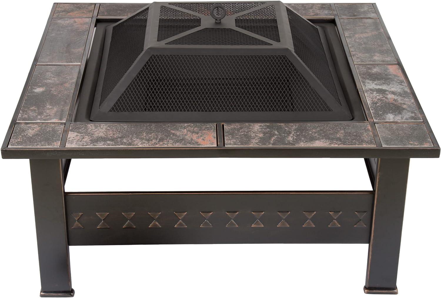 Pure Garden 32-Inch Outdoor Steel Fire Pit with Screen, Cover, and Poker (Bronze)