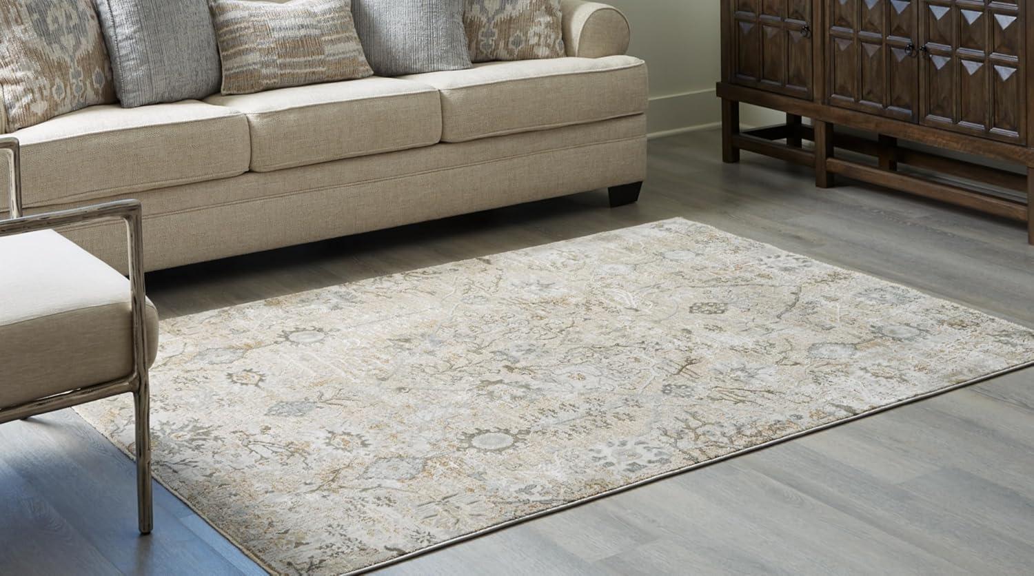 Light Blue Rectangular Floral Synthetic 5' x 7' Rug