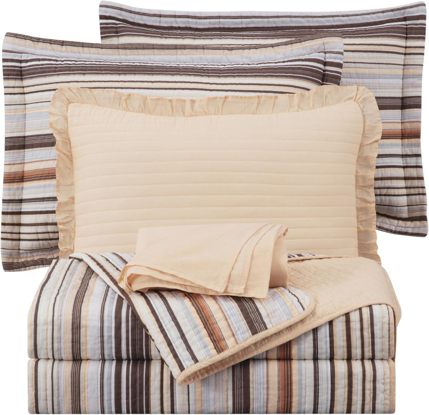 Chezmoi Collection Cotton Quilted Striped Quilt Set