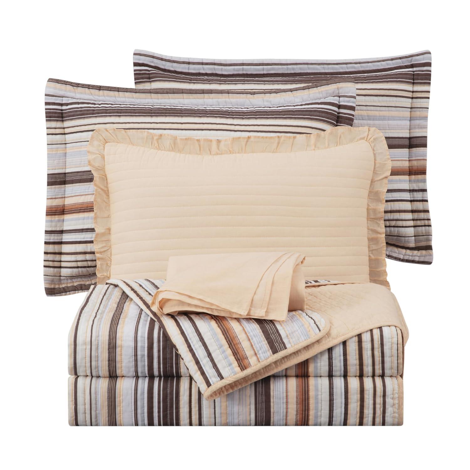 Chezmoi Collection Cotton Quilted Striped Quilt Set