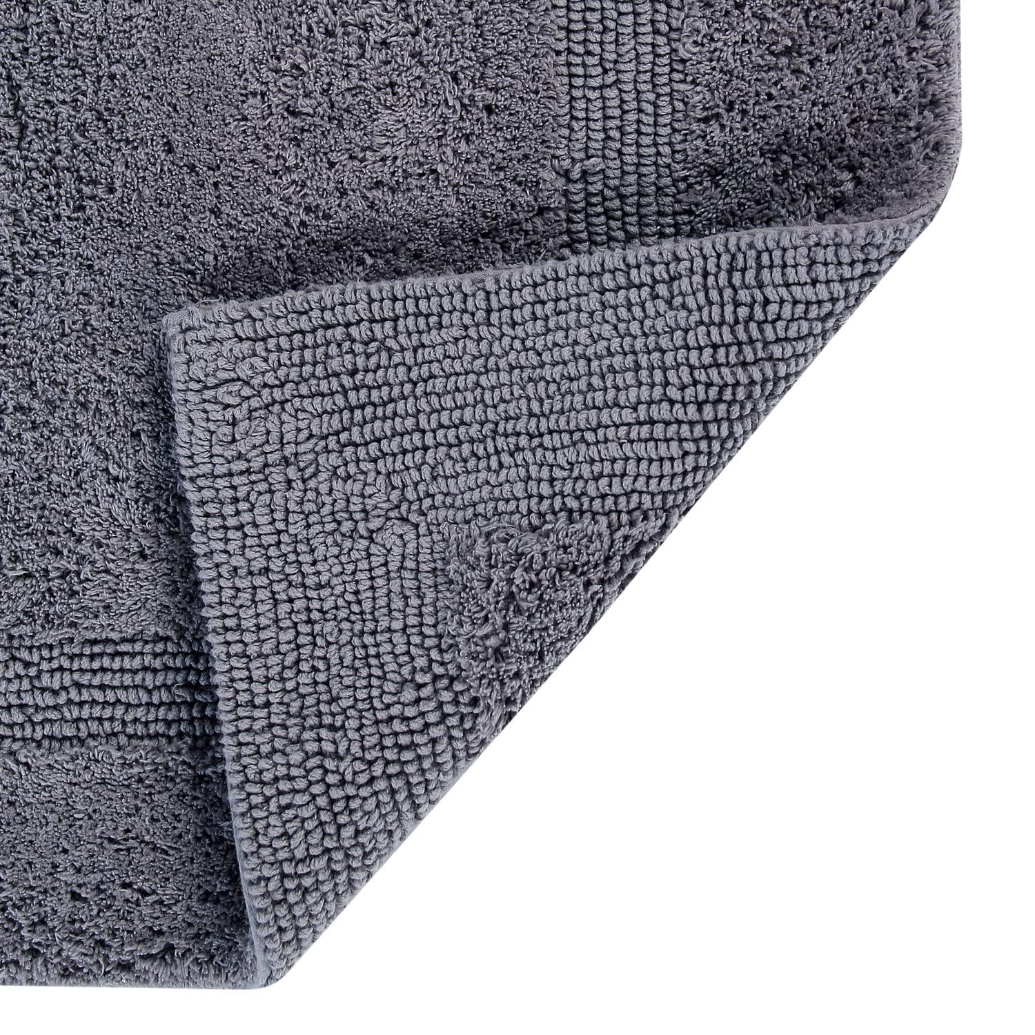 Better Trends Lux 100% Cotton Tufted Solid Reversible Bath Rug Set 3 PC (20" x 20" | 21" x 34" | 20" x 60") - Gray