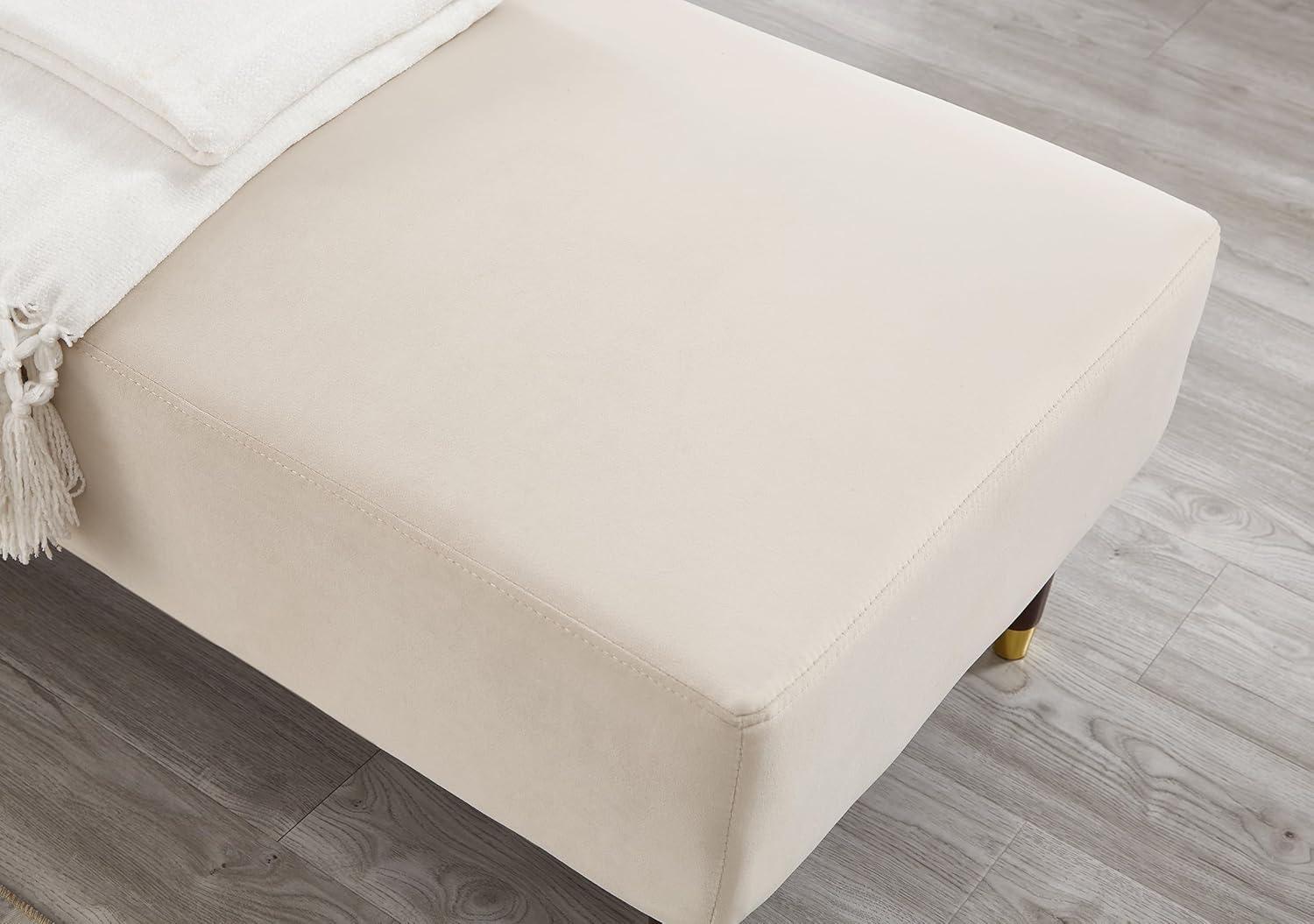 Chaise Lounge Indoor, Velvet Upholstered Lounge Chair with Pillow, Solid Wood Legs Modern Chaise Lounge Chair for Living Room Bedroom Office (Beige)