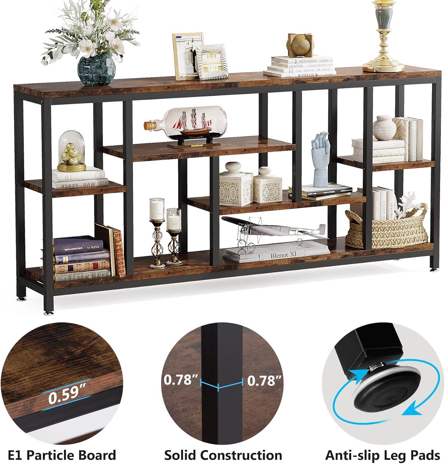 Rustic Brown 70.9'' Industrial Wood and Metal Console Table with Storage