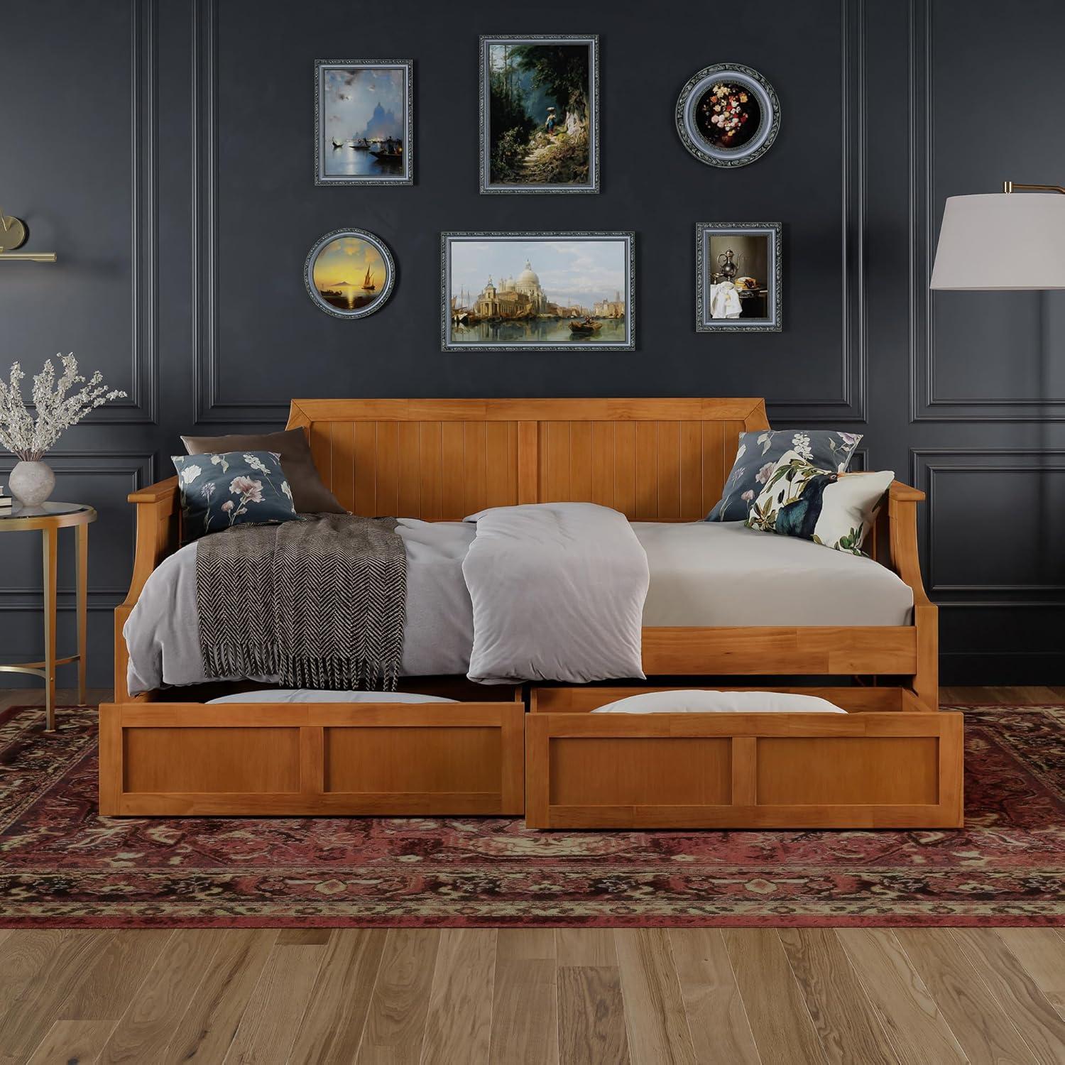 AFI Cambridge Wood Twin Size Daybed Frame with 2 Storage Drawers, Light Toffee
