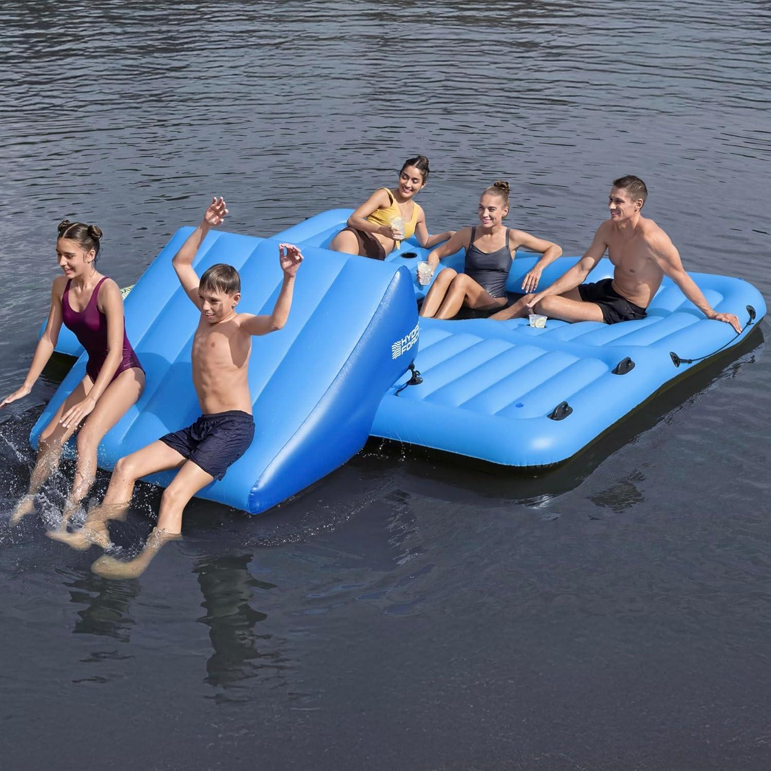 Bestway Hydro Force Detachable Summer Slide 5 Person Inflatable Activity Island with Cup Holders and Heavy Duty Handles for Easy Transport, Blue