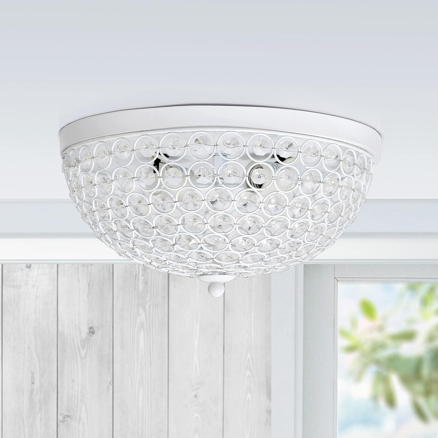 Elegant Designs Set of 2 13" Elipse Crystal Flush Mount Ceiling Lights White : Metal & Crystal, UL Listed, Modern Decor