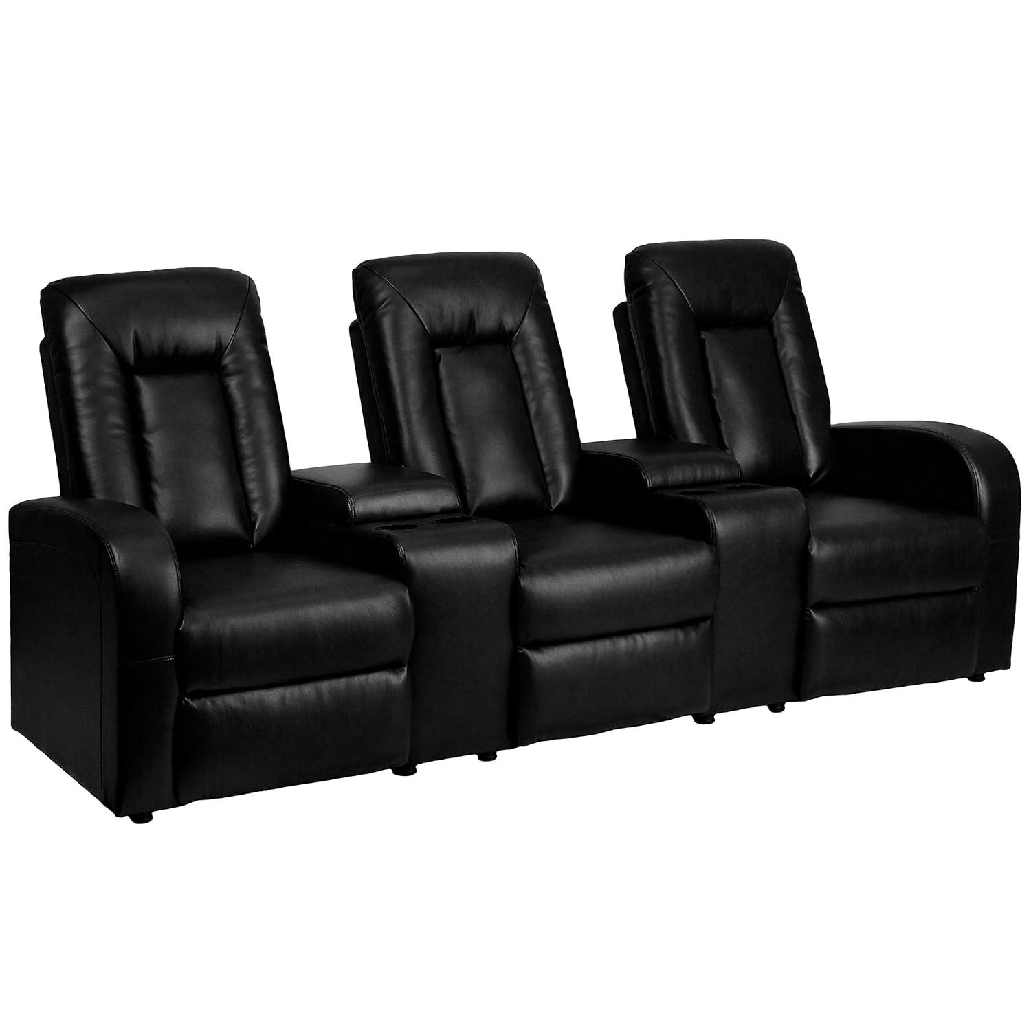 Brown Faux Leather Reclining Theater Seating with Cup Holders