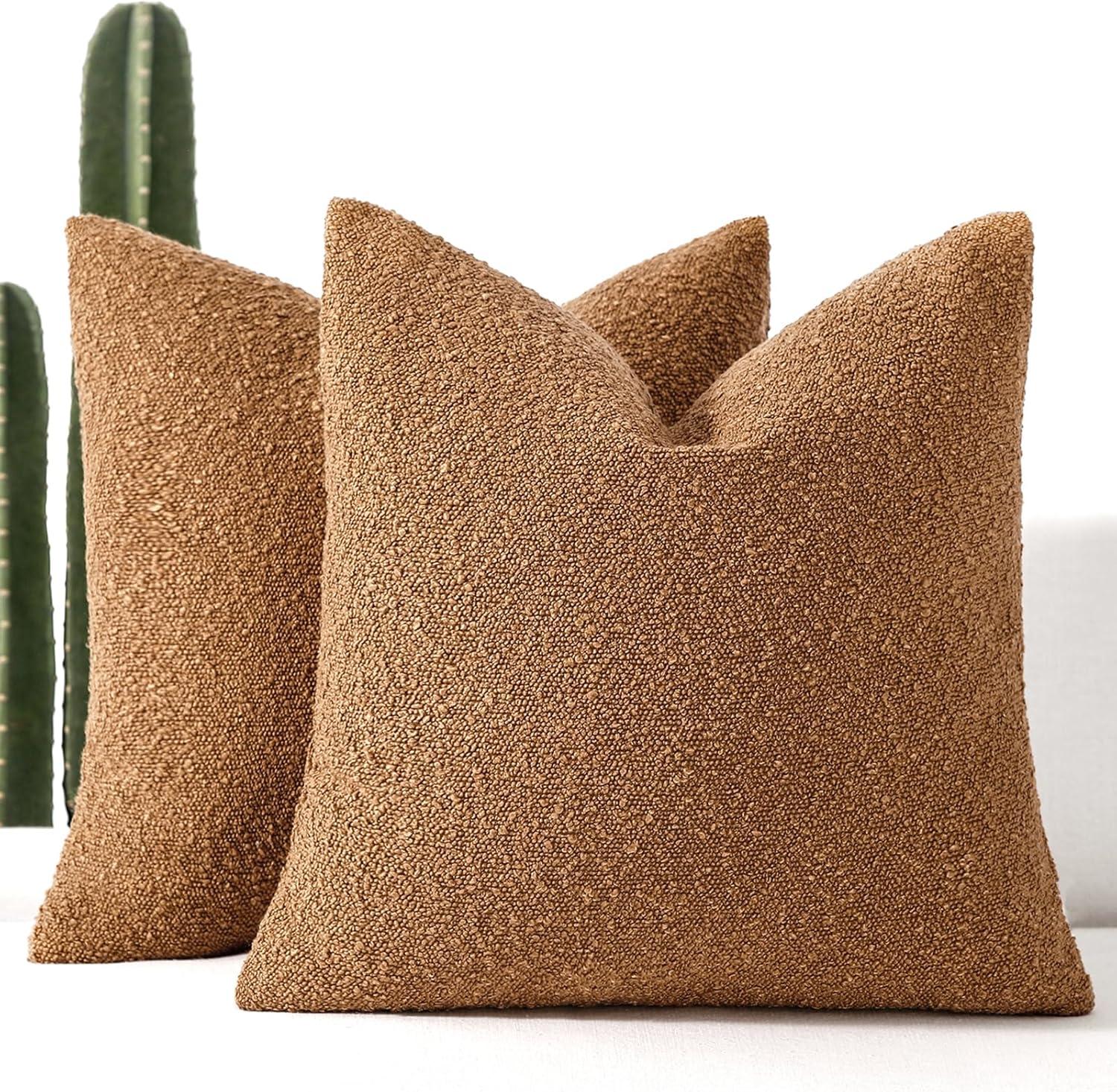Boucle Decorative Throw Pillow Covers for Couch Set of 2, 18x18 inches, Beige
