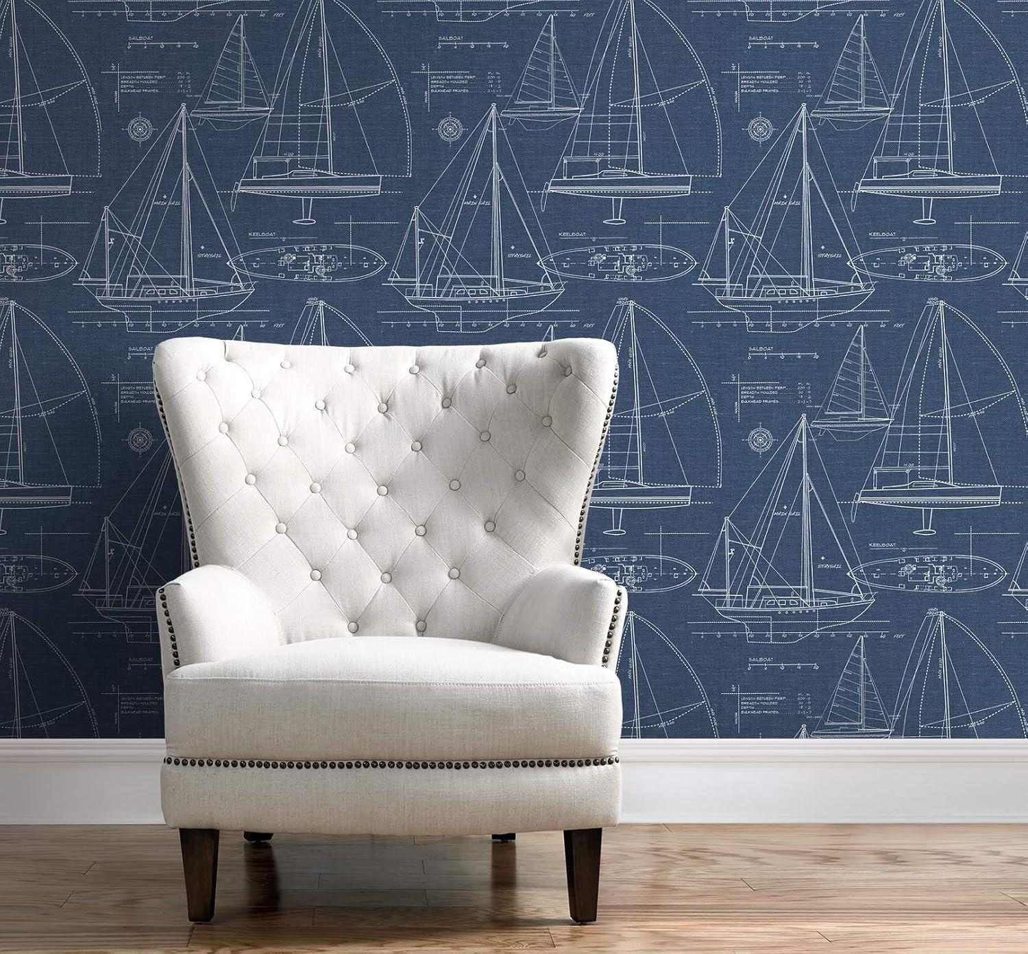 NextWall Navy Blue Yacht Club Peel and Stick Wallpaper