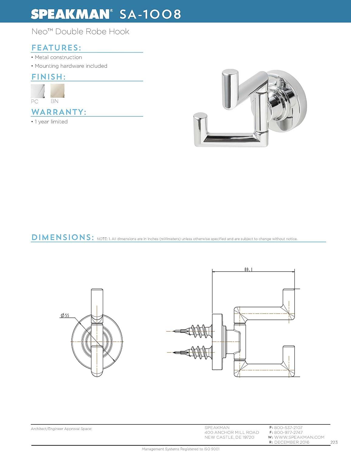 Neo Double Robe Hook in Polished Chrome