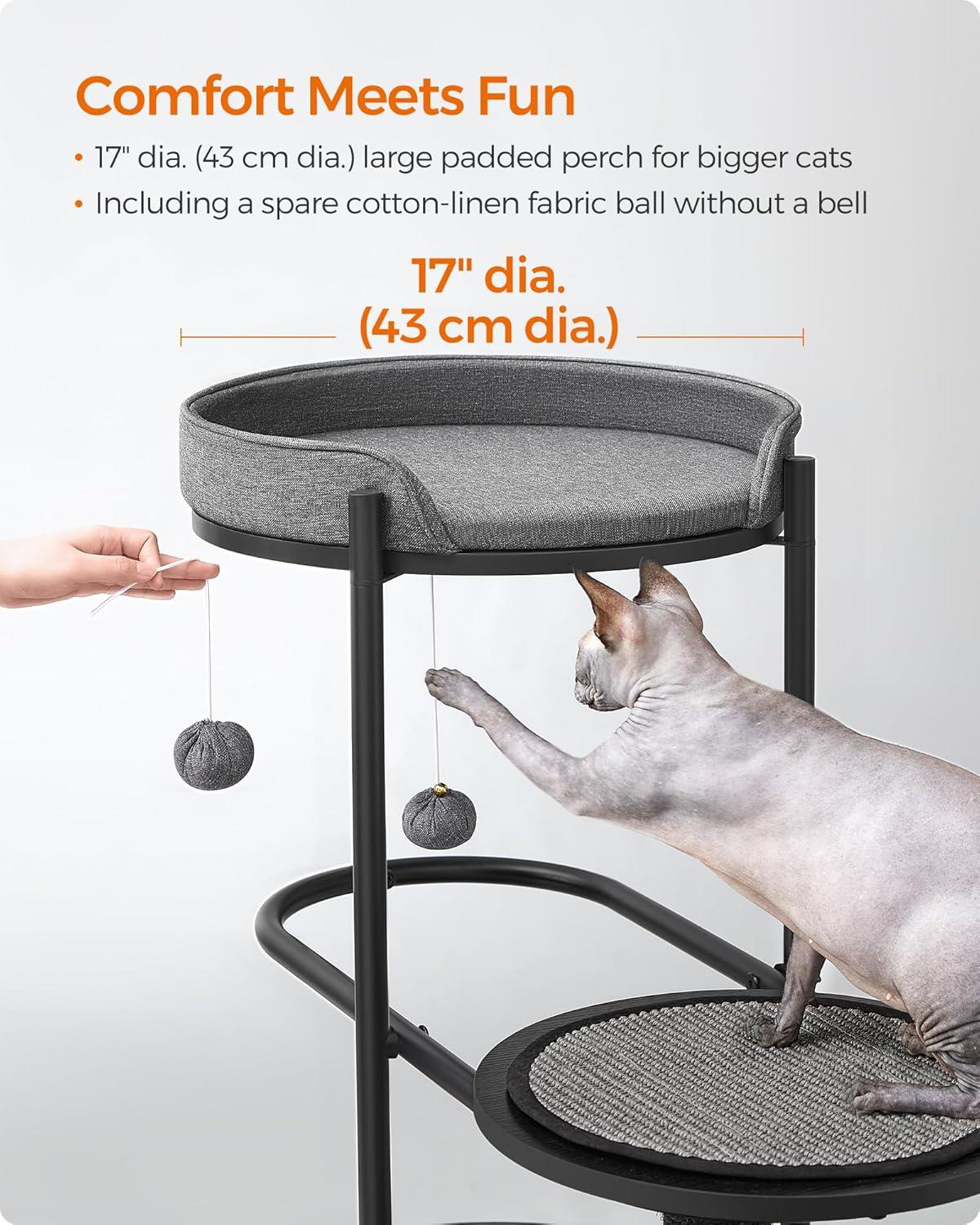 Modern Black and Gray Sisal Cat Tree with Cushioned Platforms