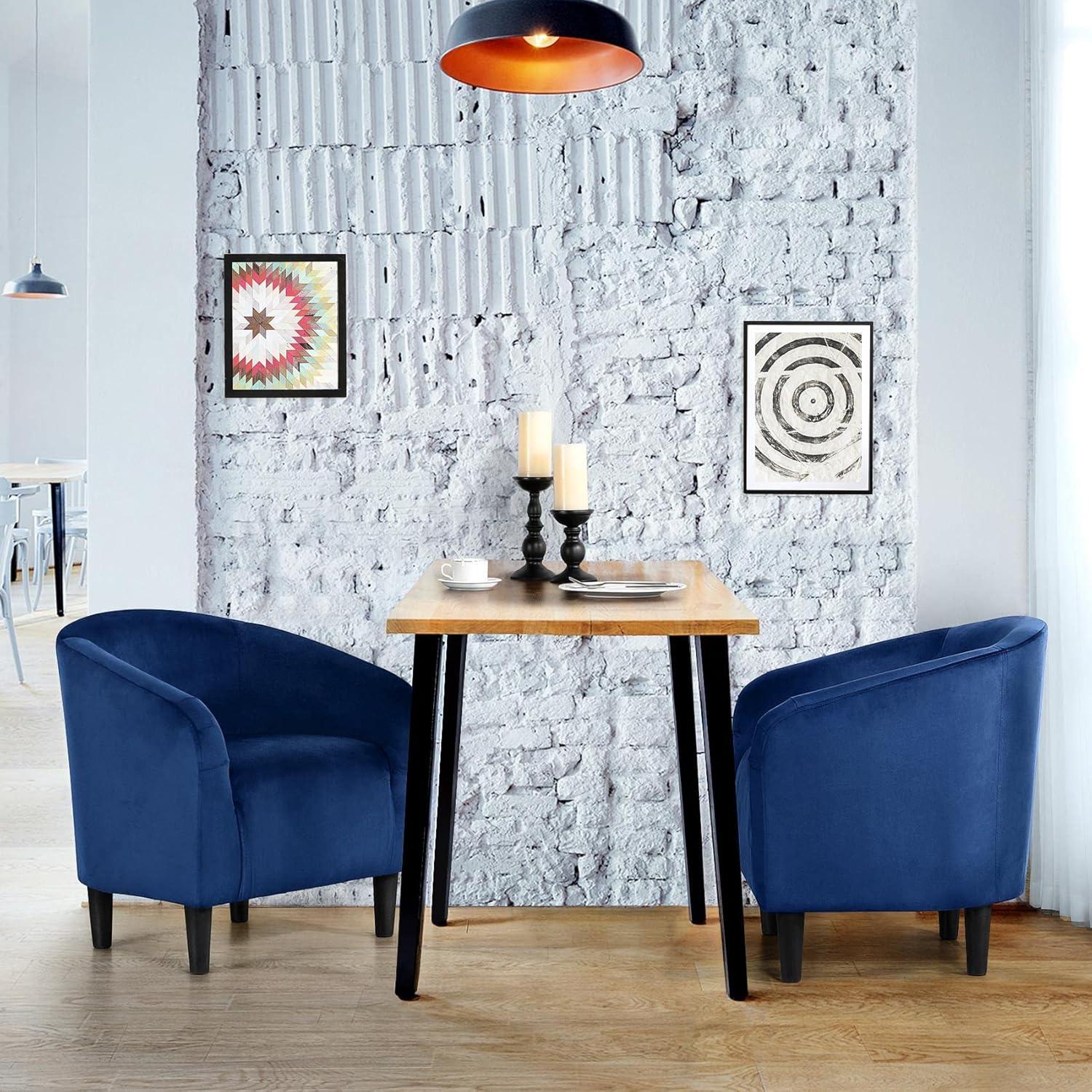 Renwick Modern Upholstered Tub Chair, Set of 2, Navy Blue Velvet