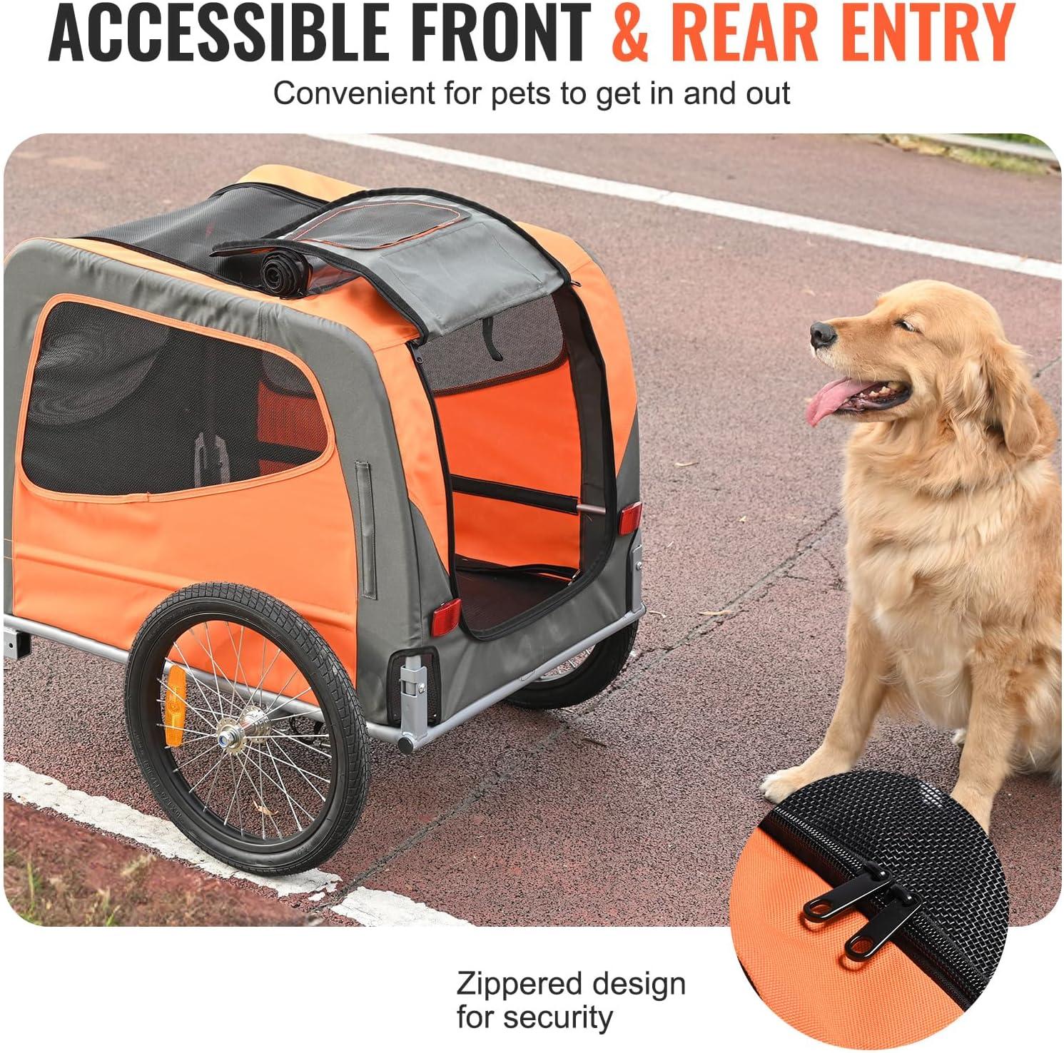 Orange and Gray Folding Dog Bike Trailer with Mesh Windows