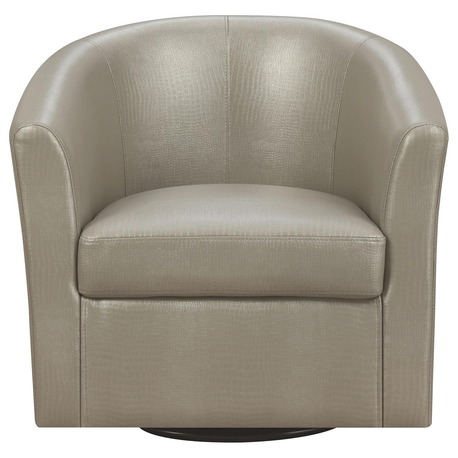 Coaster Contemporary Faux Leather Swivel Accent Chair in Gray