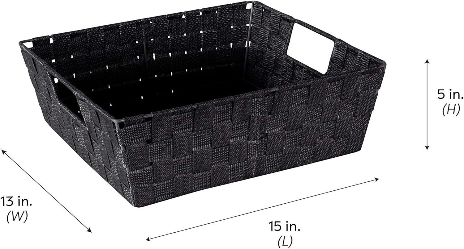 Simplify Large 13" Woven Strap Storage Bin Black: Portable Decorative Storage with Handles for 13 Inch Cube System