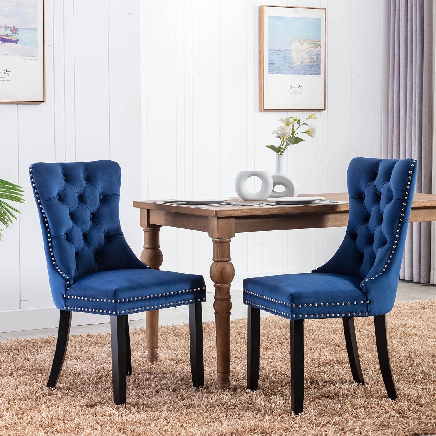 ODUSE-DAILY Velvet Dining Chairs Set of 4, Navy Kitchen & Dining Room Chairs, Tufted Dining Chairs, Fabric Upholstered, Solid Wood, Sillas De Comedor (Blue, 4 Pcs)