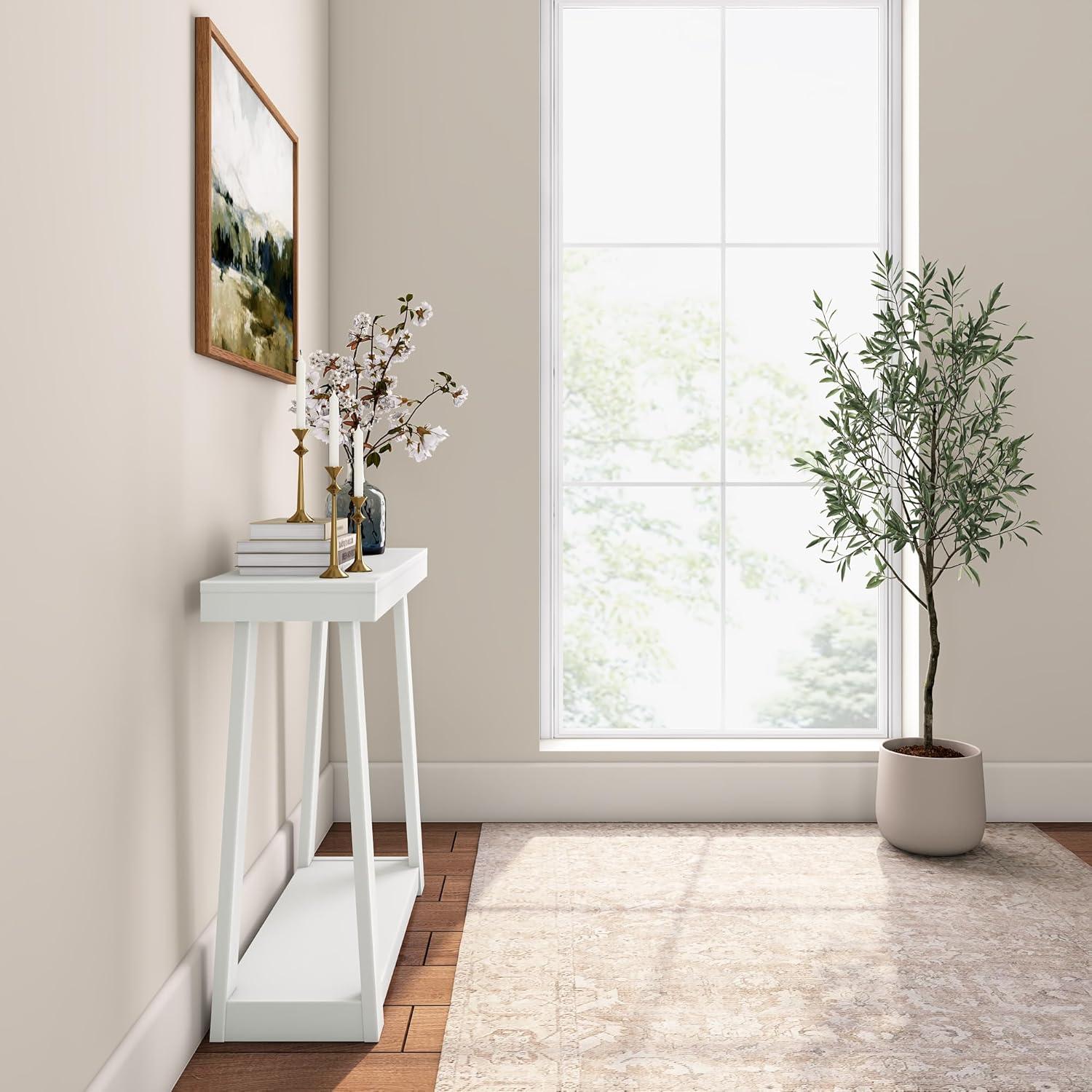Plank+Beam 46" Solid Wood Console Table with Storage, Sofa Table with Shelf, Narrow Entryway Table for Hallway, White