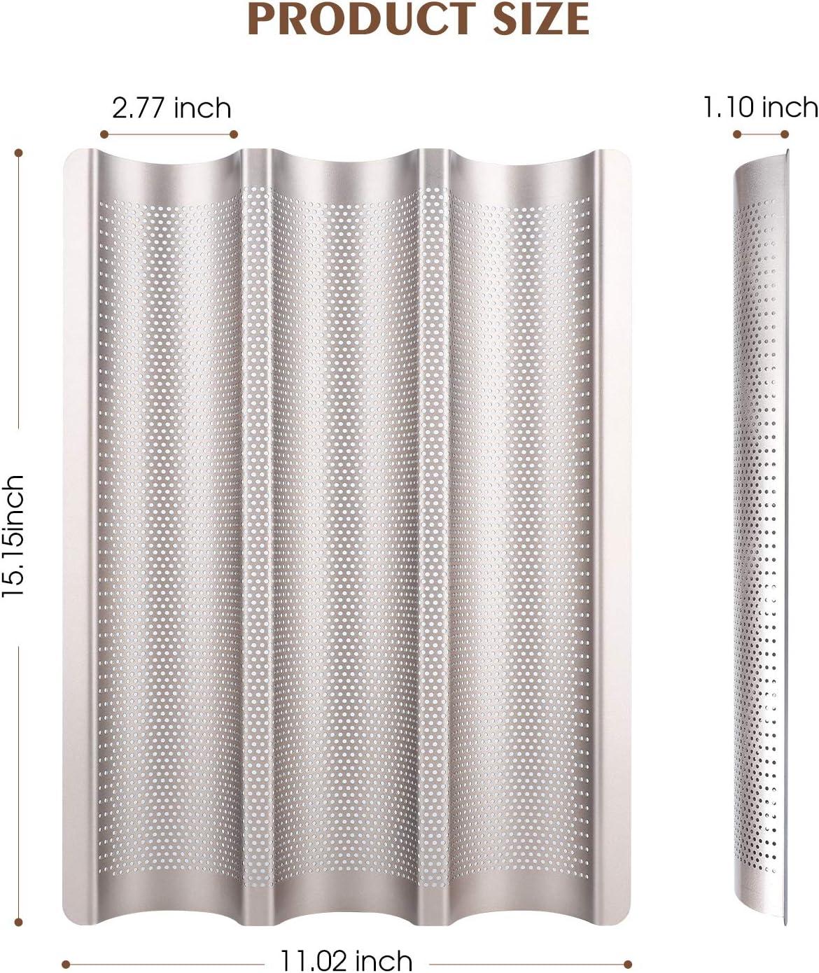 Baguette Pan, French Bread Pans For Baking Pan, Nonstick 3 Slots Perforated Italian Loaf Pan Mold Long French Bread Pan,Golden