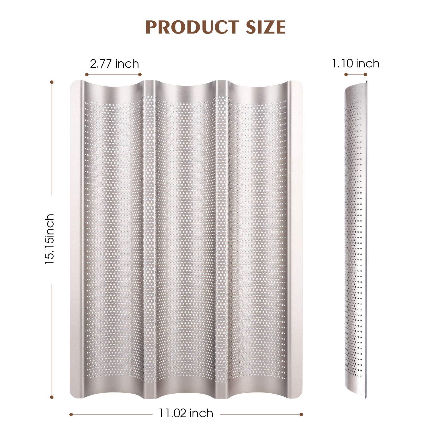 Baguette Pan, French Bread Pans For Baking Pan, Nonstick 3 Slots Perforated Italian Loaf Pan Mold Long French Bread Pan,Golden