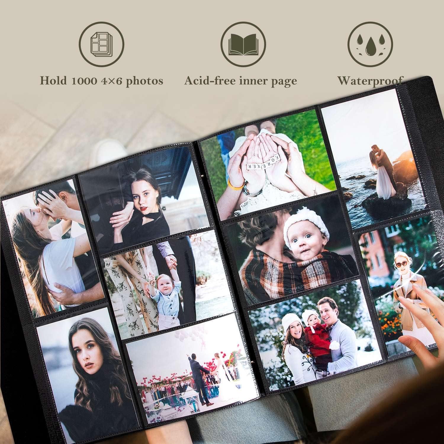 BEACHWATER POOL & SPA, LLC Photo Album 4X6 1000 Pockets, Extra Large Capacity Linen Cover Picture Albums Holds 1000 Horizontal And Vertical Photos