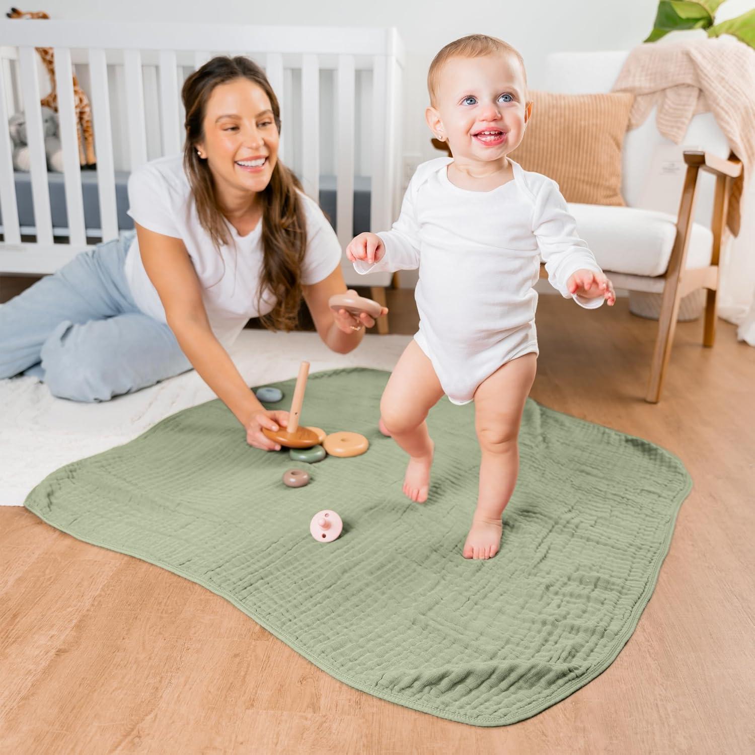 Sage Muslin Cotton Baby Blanket with 6-Layer Plush Softness