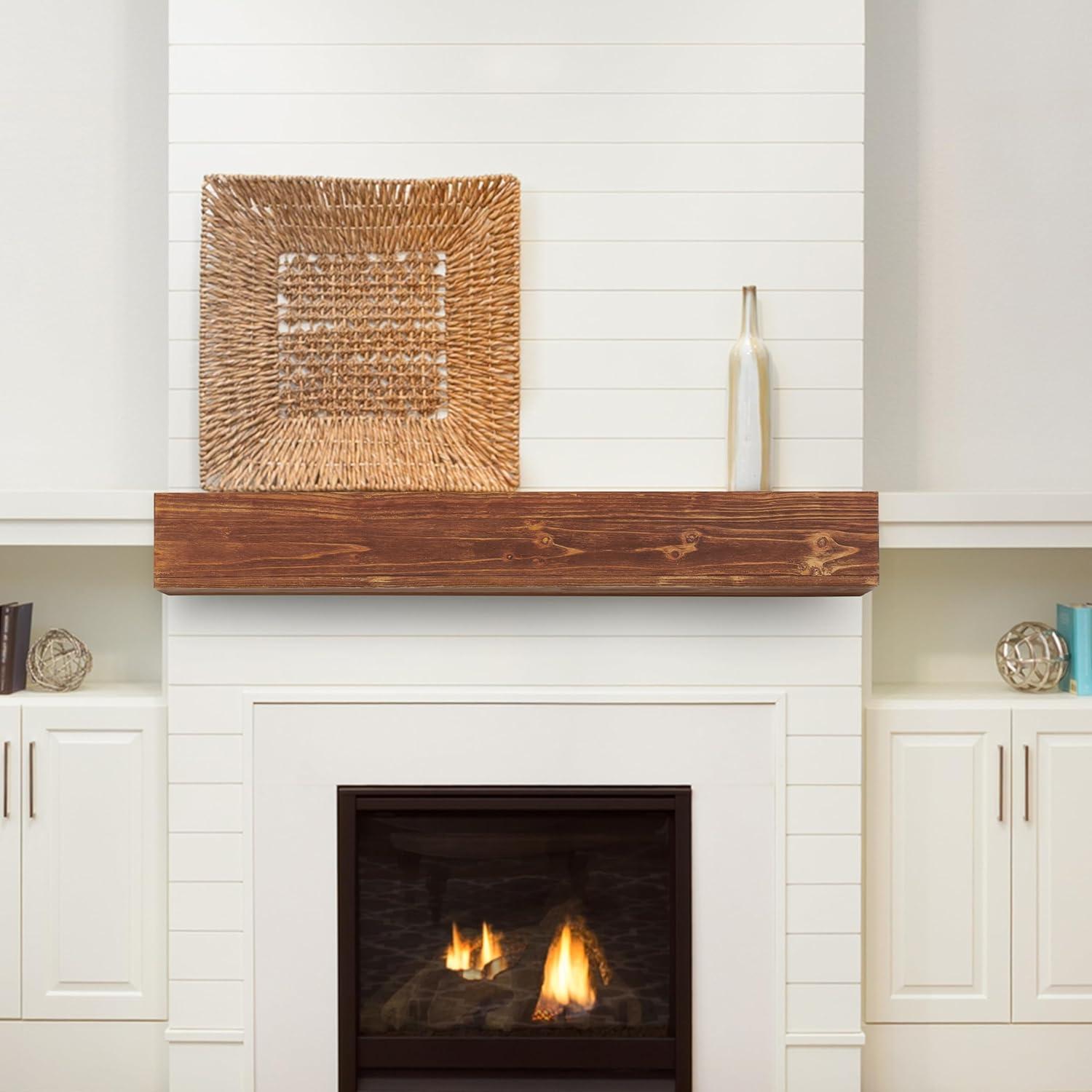60" Rustic Wood Fireplace Mantel | Wall-Mounted & Floating Shelf for Home Decor
