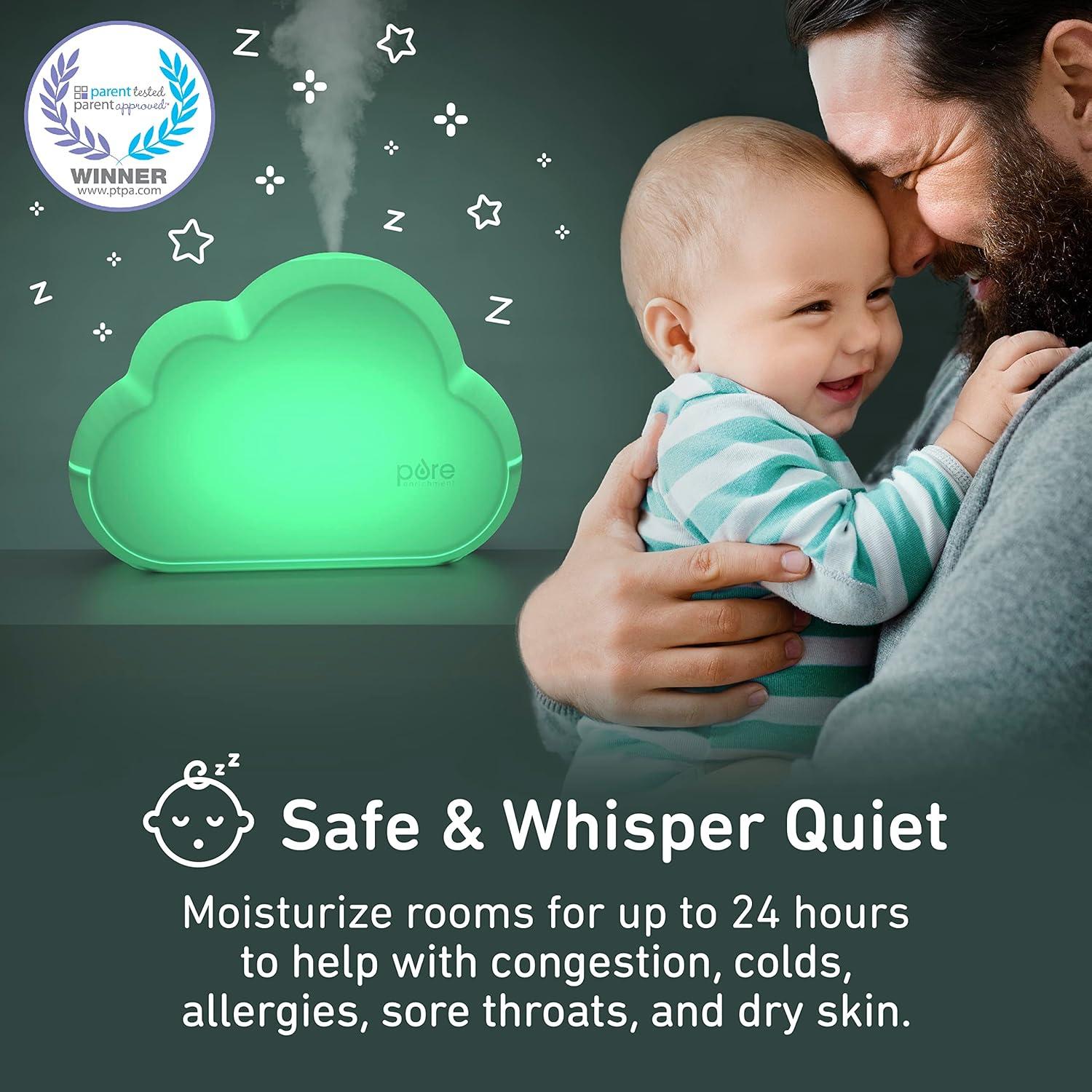 Pure Enrichment MistAire Cloud Ultrasonic Cool Mist Humidifier and Mood Light: Kids' Bedroom, Adjustable, Quiet, 24hr Run